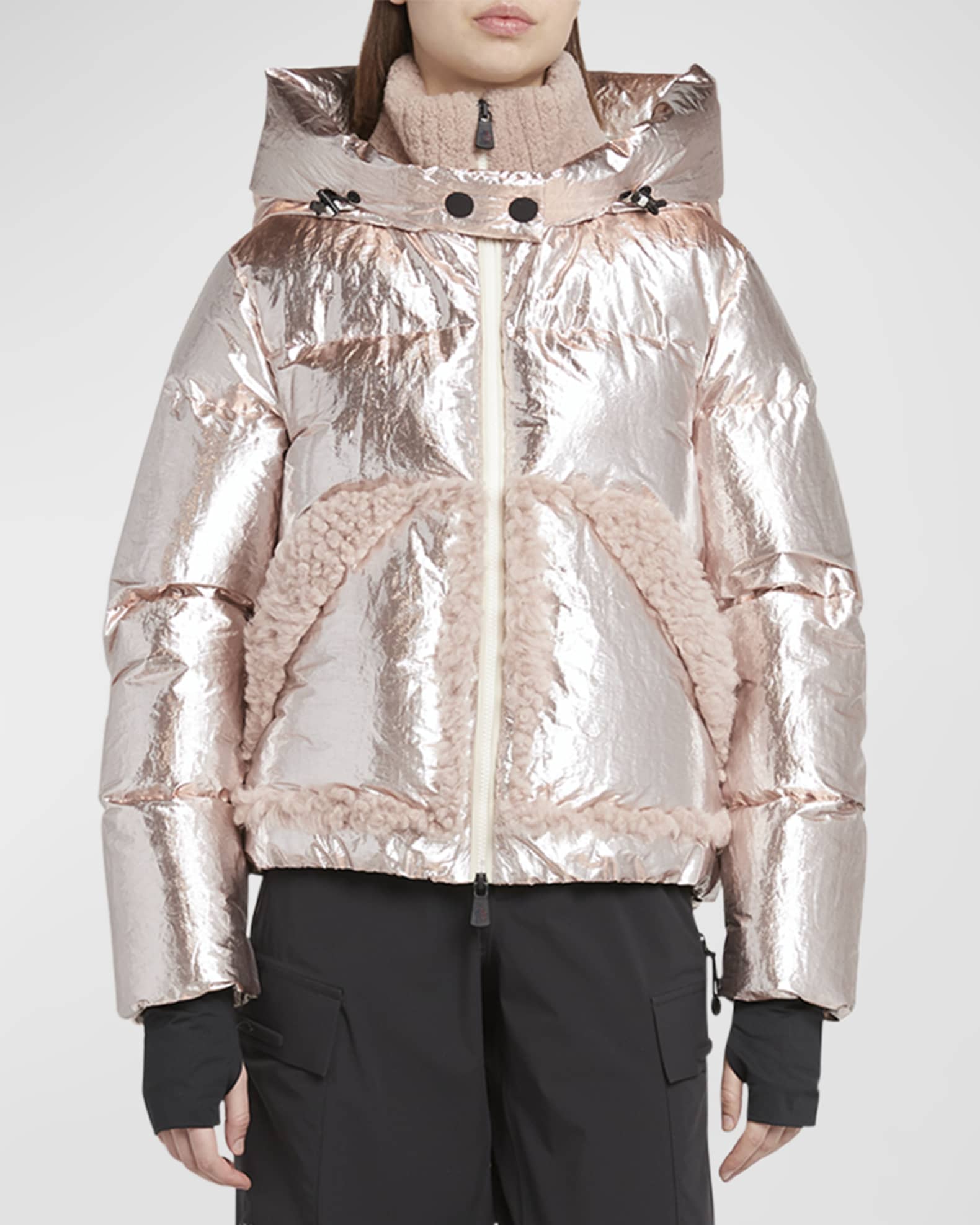 Trevelin Metallic Puffer Jacket with Shearling Trim 1