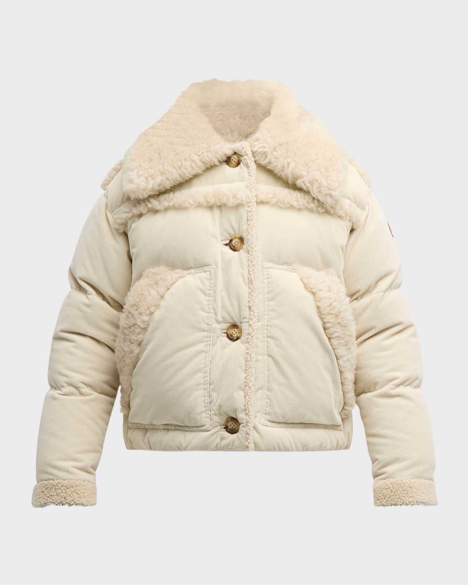 Caleu Corduroy Puffer Jacket with Shearling Trim  0