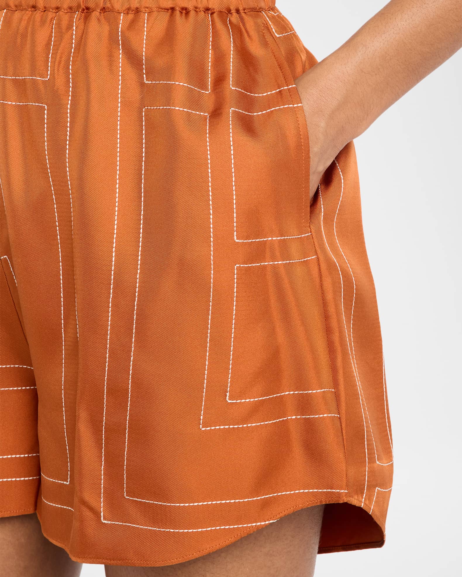 Toteme Monogram Embroidered Silk Pajama Shorts | Neiman Marcus