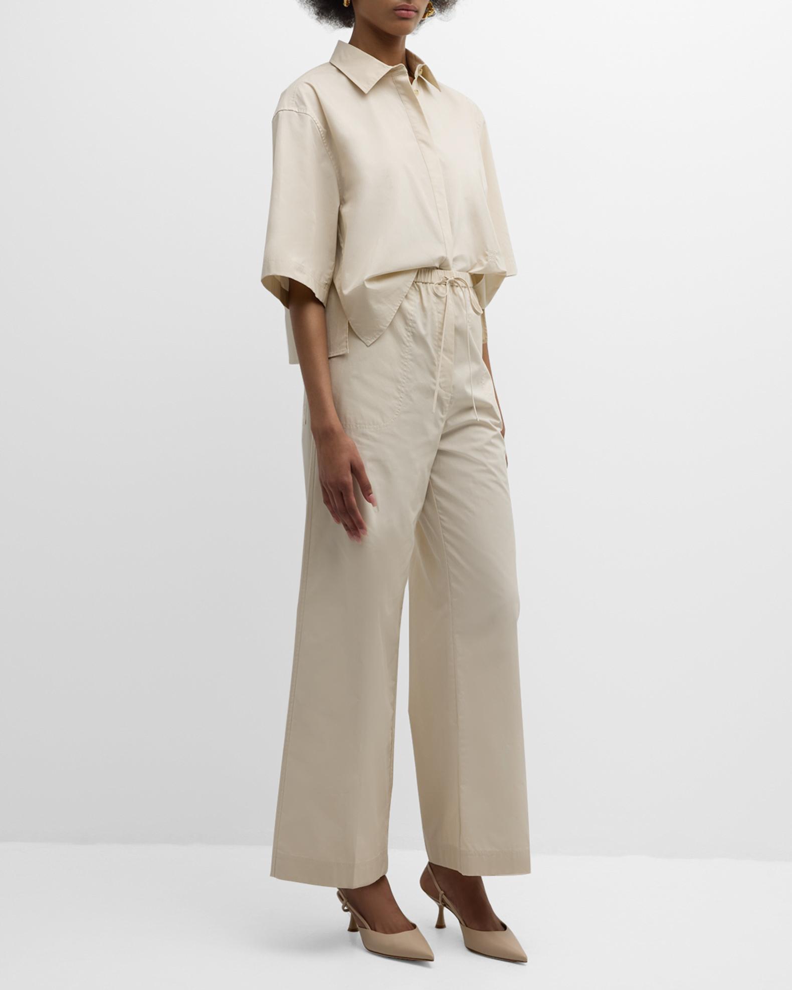 Toteme High-Rise Wide-Leg Cotton Drawstring Trousers | Neiman Marcus