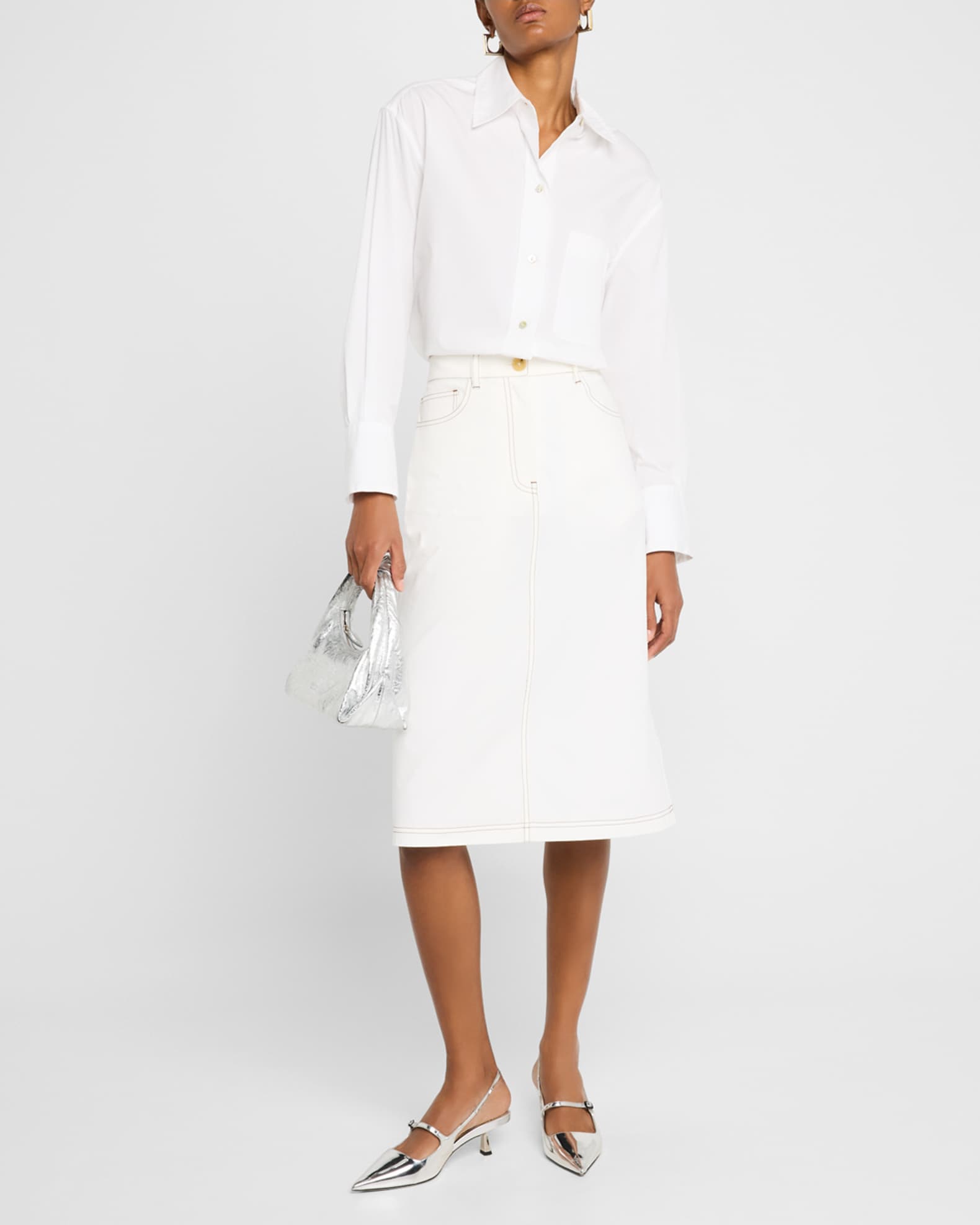 Cotton high waisted midi skirt best sale