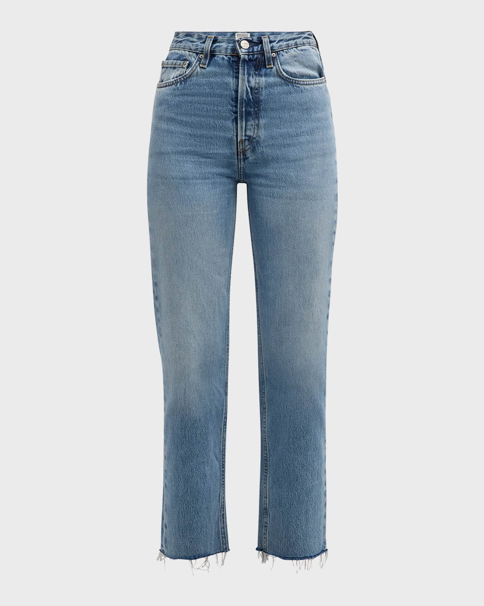 Toteme Classic Cut Frayed Denim Pants Neiman Marcus