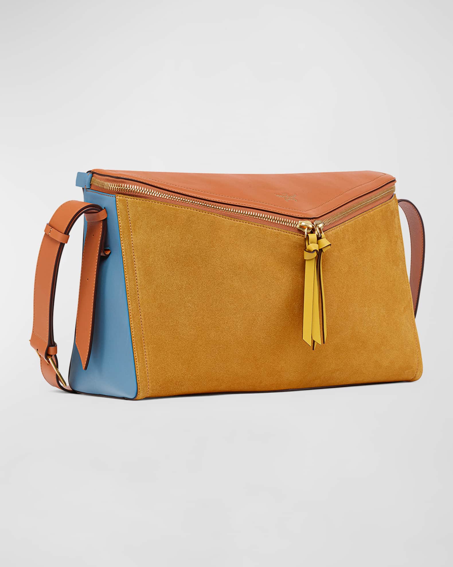Colorblock Leather & Suede Shoulder Bag 1