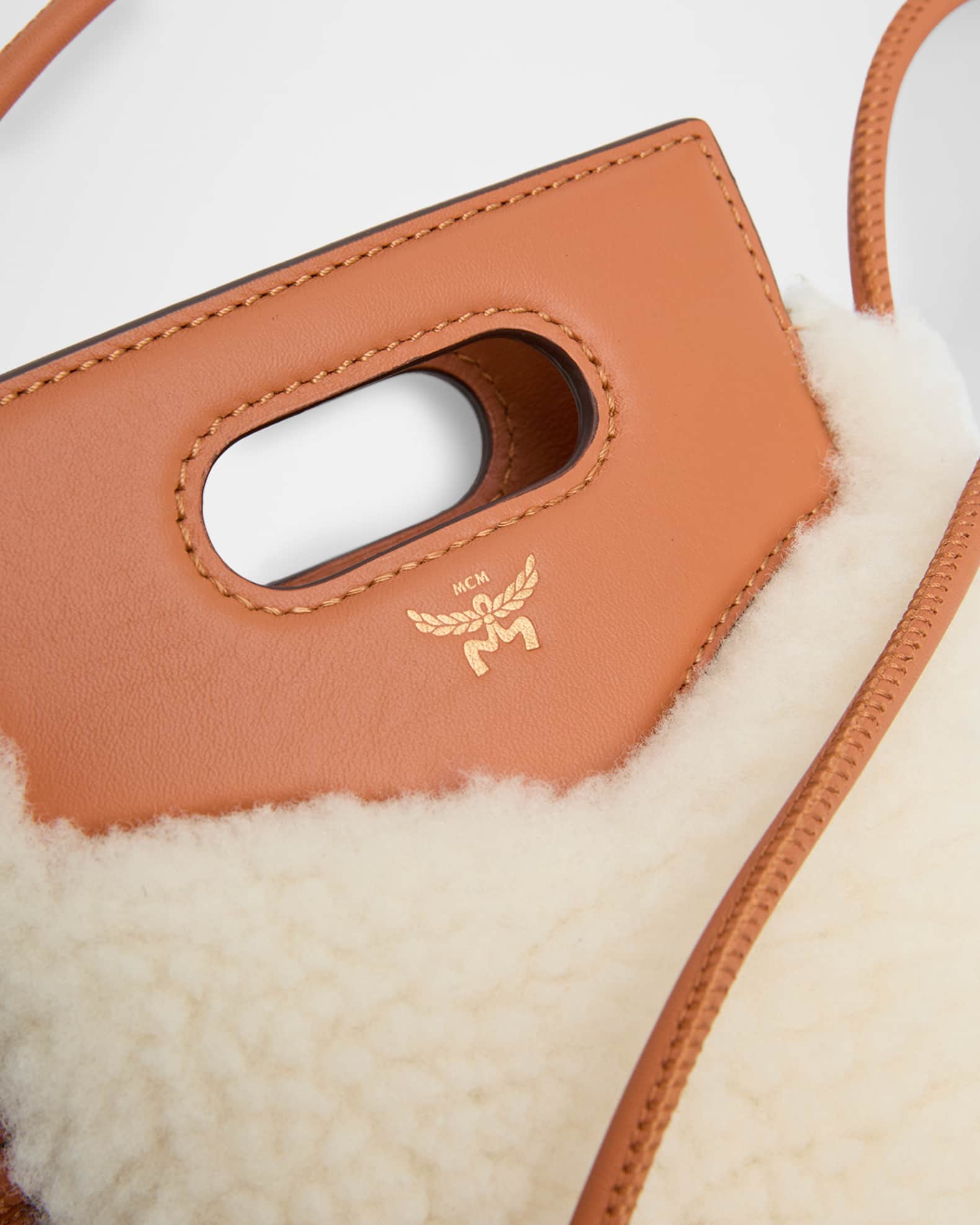 MCM Flat Lamb Shearling Fur Pouch Shoulder Bag | Neiman Marcus