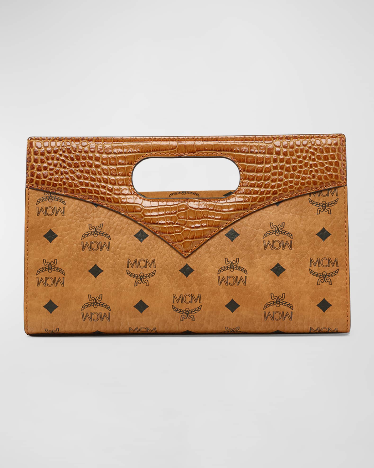 Mcm Diamond Croc Embossed Crossbody Bag Cognac