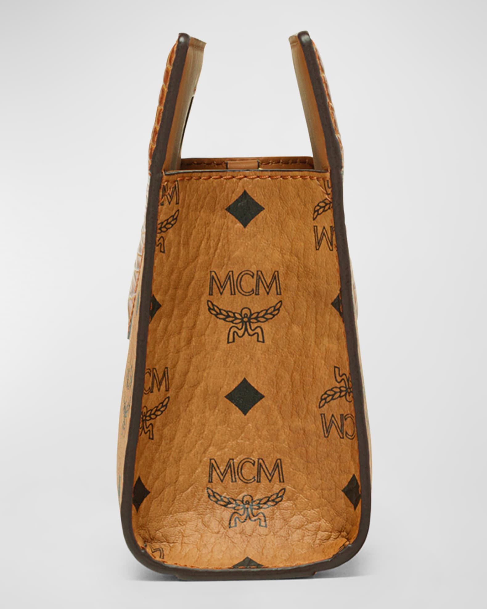 バッグ MCM VISETOS MONOGRAM LOGO HAND BAG PORCH MCM Signature Cognac Diamond Logo Leather Mini Round Top