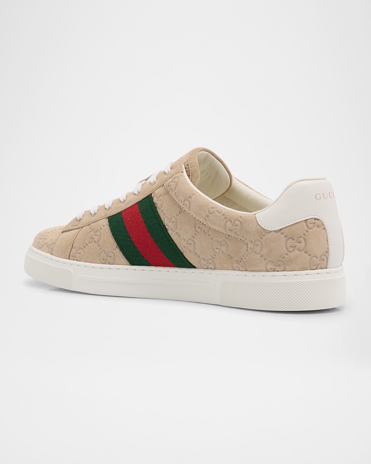 Gucci Men's Ace Suede Monogram Low-Top Sneakers Neiman Marcus