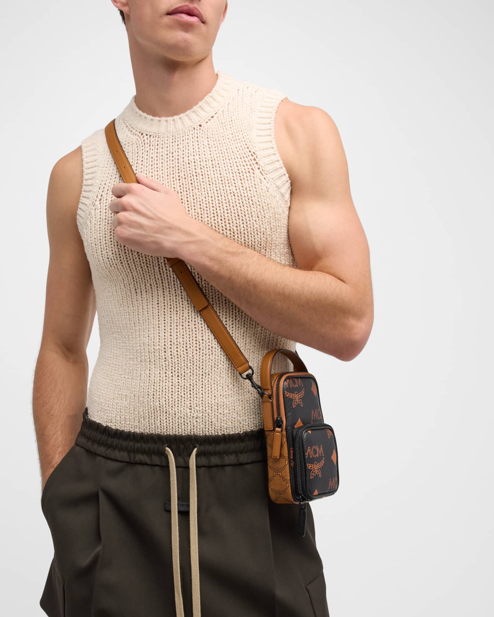 MCM Men s Aren Maxi Visetos Small Crossbody Bag Neiman Marcus