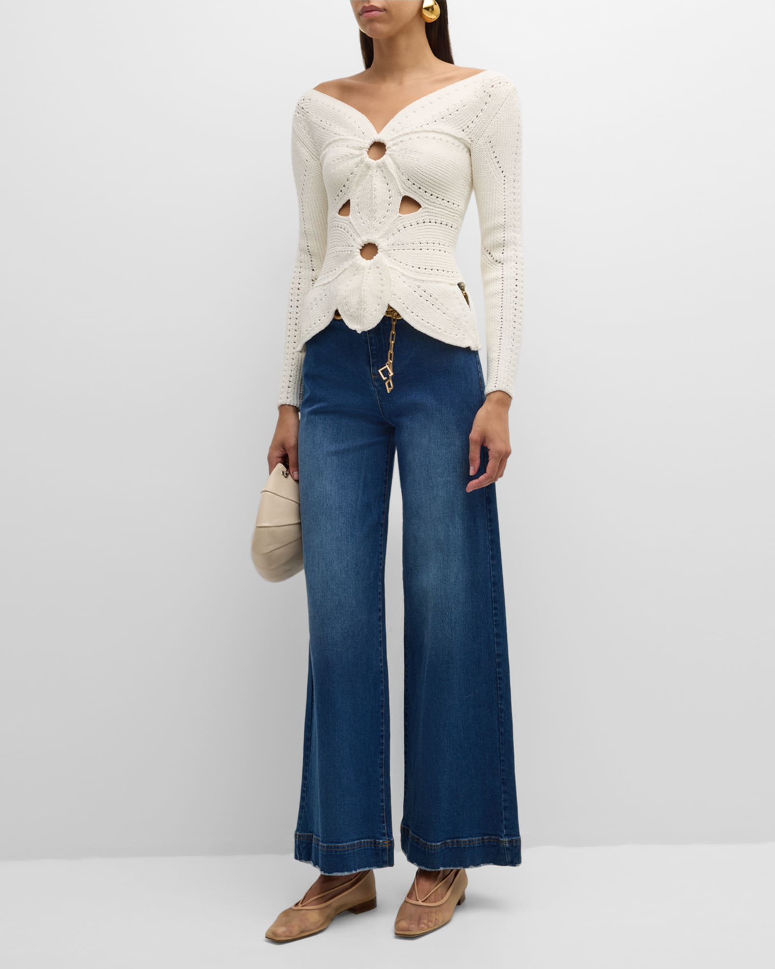 Grommet Hem Wide Leg Denim Pant