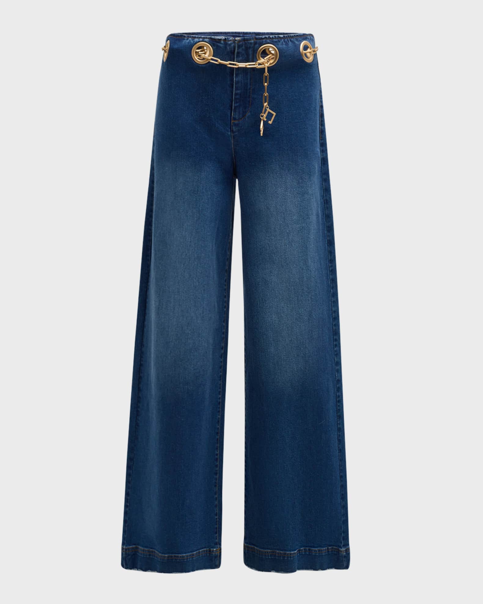 Sydney Belted Grommet Wide-Leg Denim Pants 0
