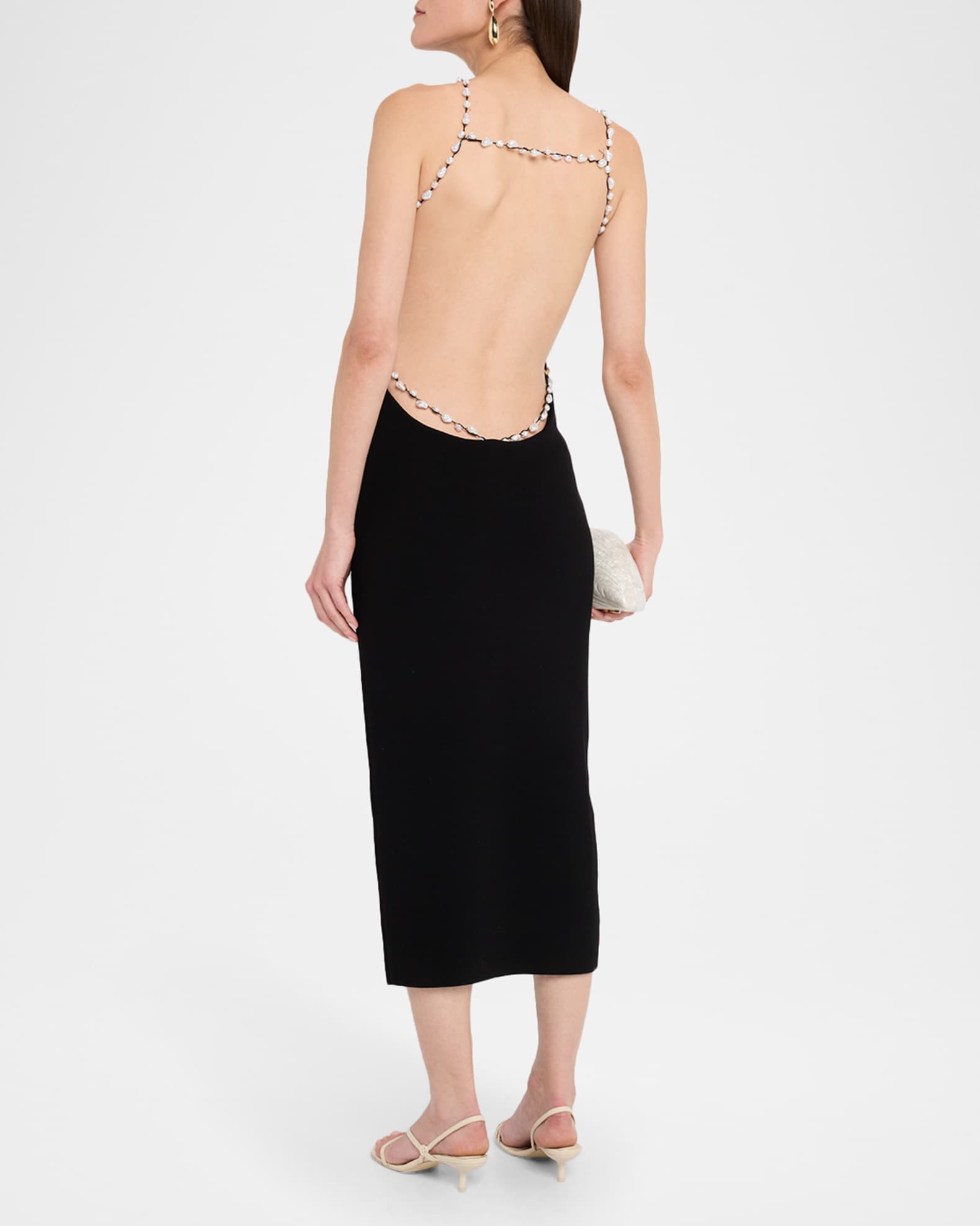 Cult Gaia Cassi Faux Pearl-Embellished Backless Knit Midi Dress