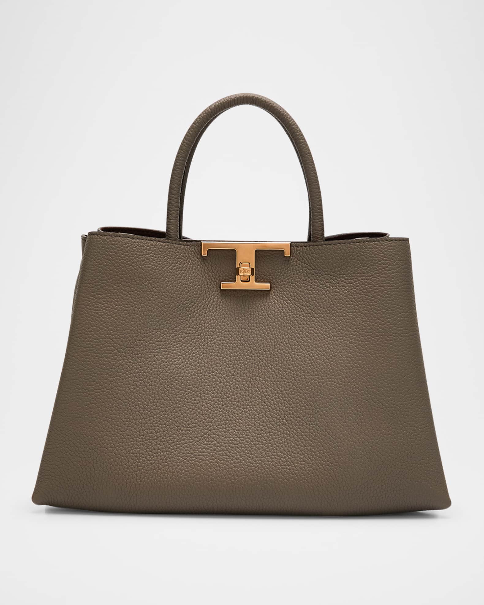 Tod s Calf Leather Top Handle Bag Tortora Scuro