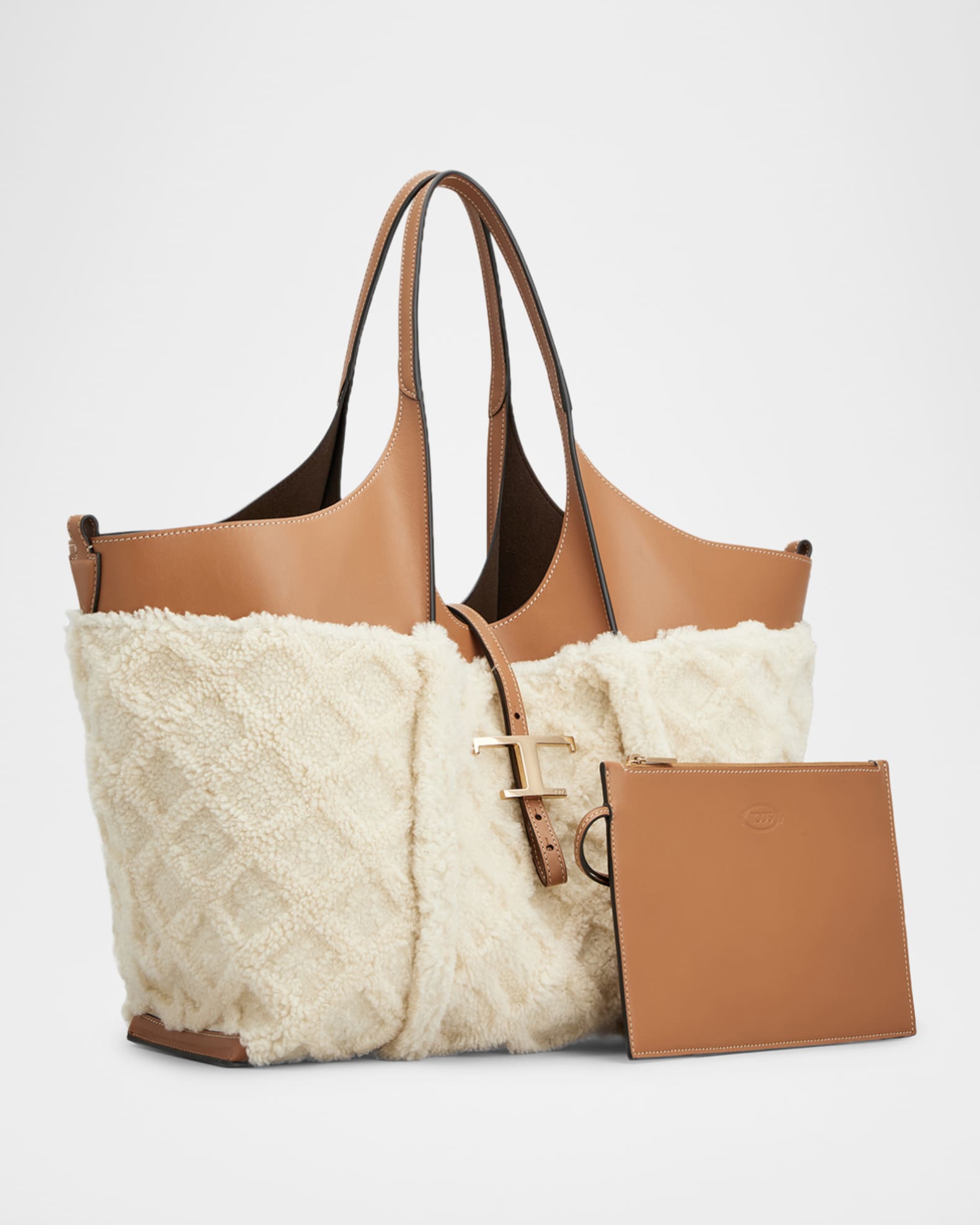 Tod's Leather & Faux Fur Shopping Tote Bag | Neiman Marcus