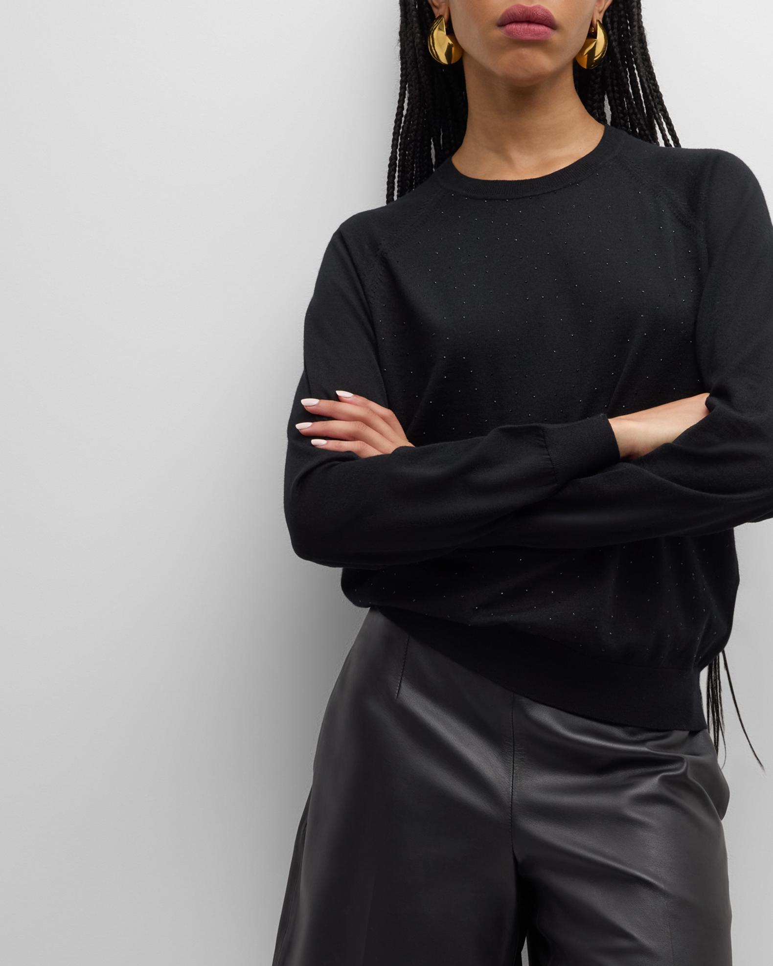 Emporio Armani Rhinestone Raglan-Sleeve Wool Sweater | Neiman Marcus