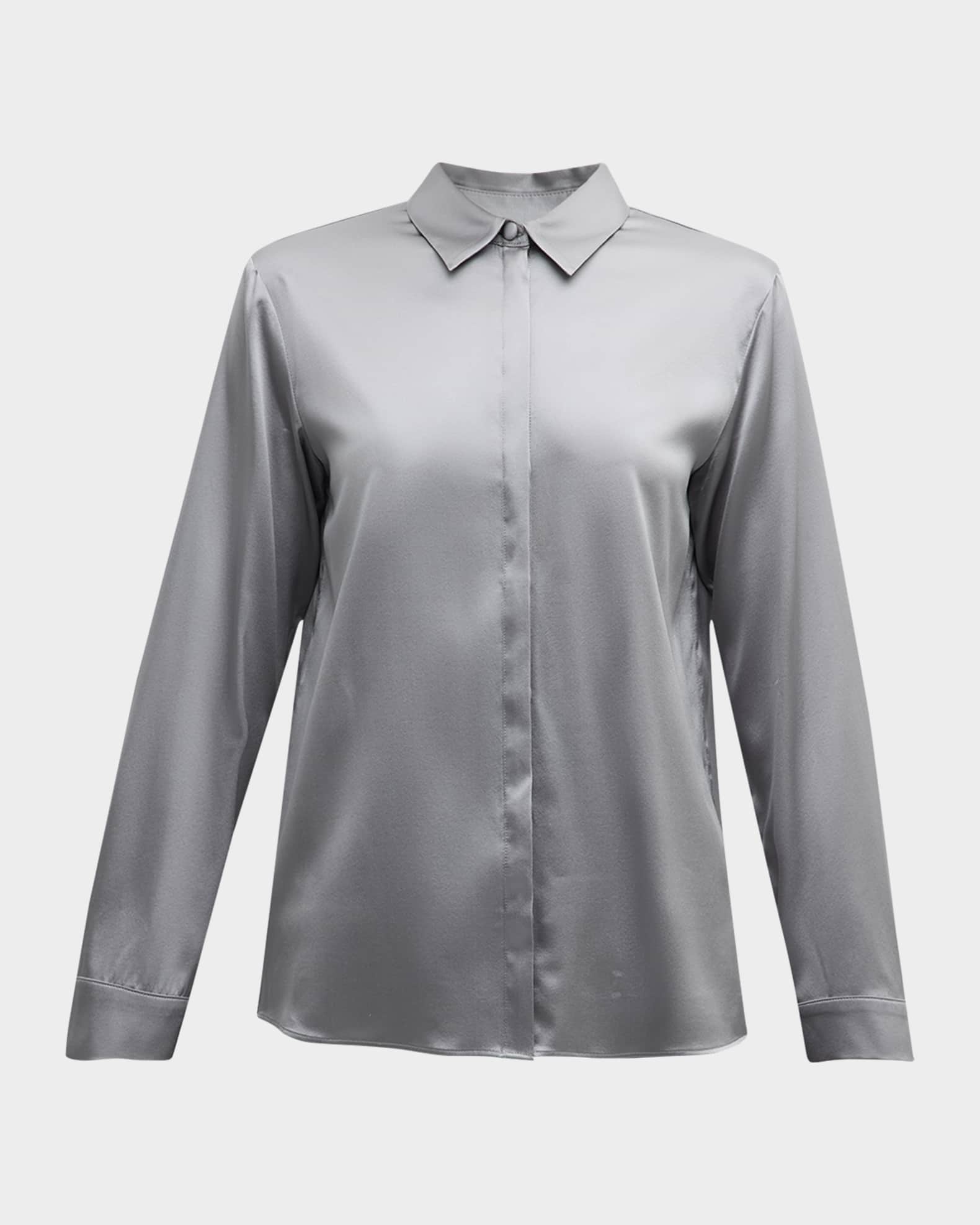 Button-Down Shiny Silk Blouse 0