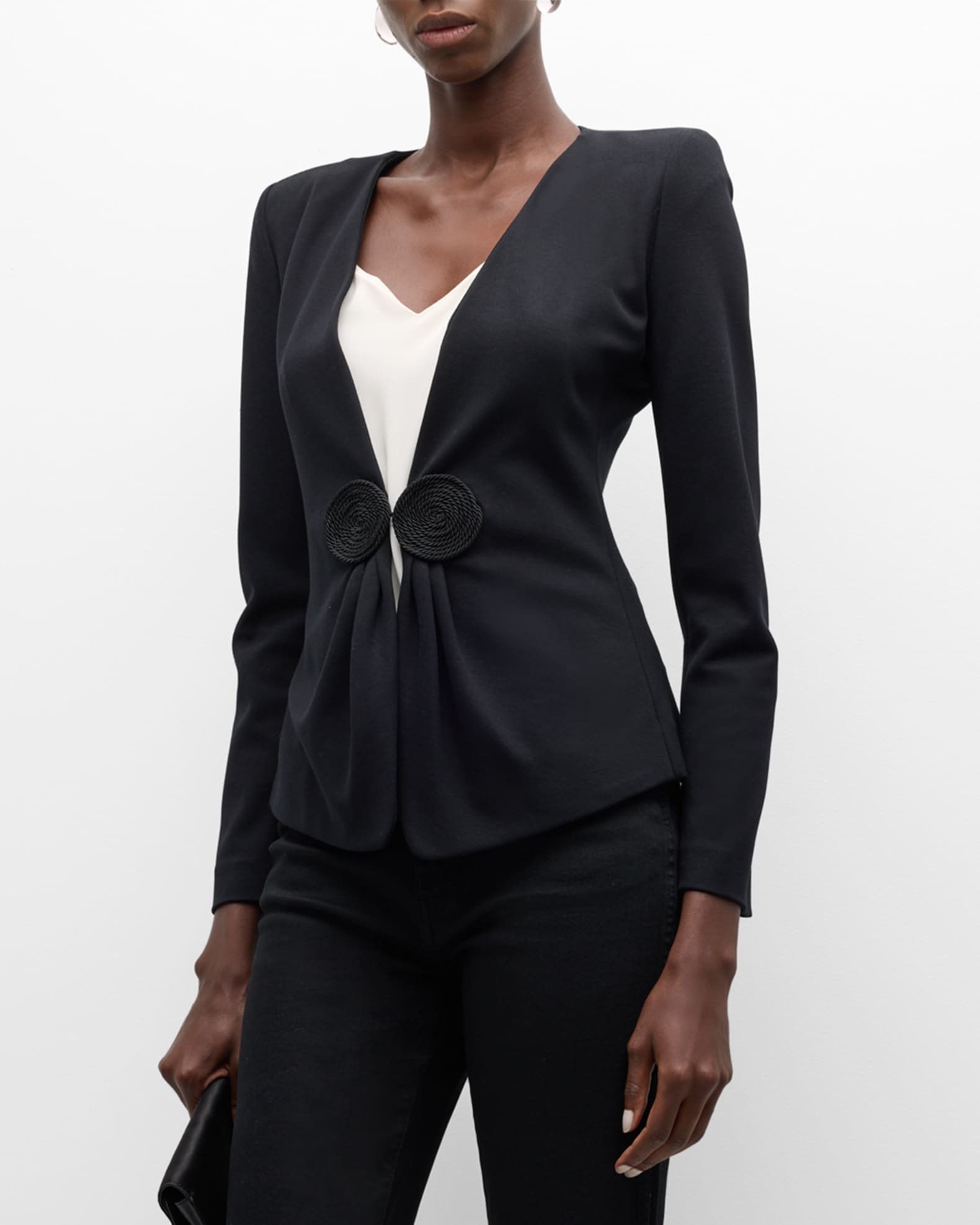 Emporio Armani Gathered Rope-Embellished Milano Jersey Jacket