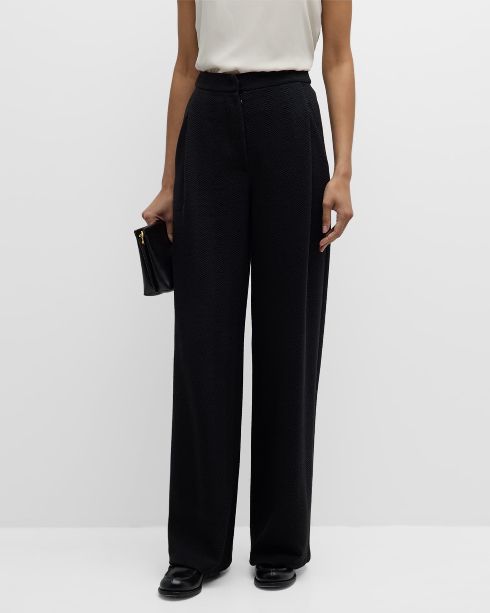 High-Rise Pleated Chevron Jersey Trousers 1