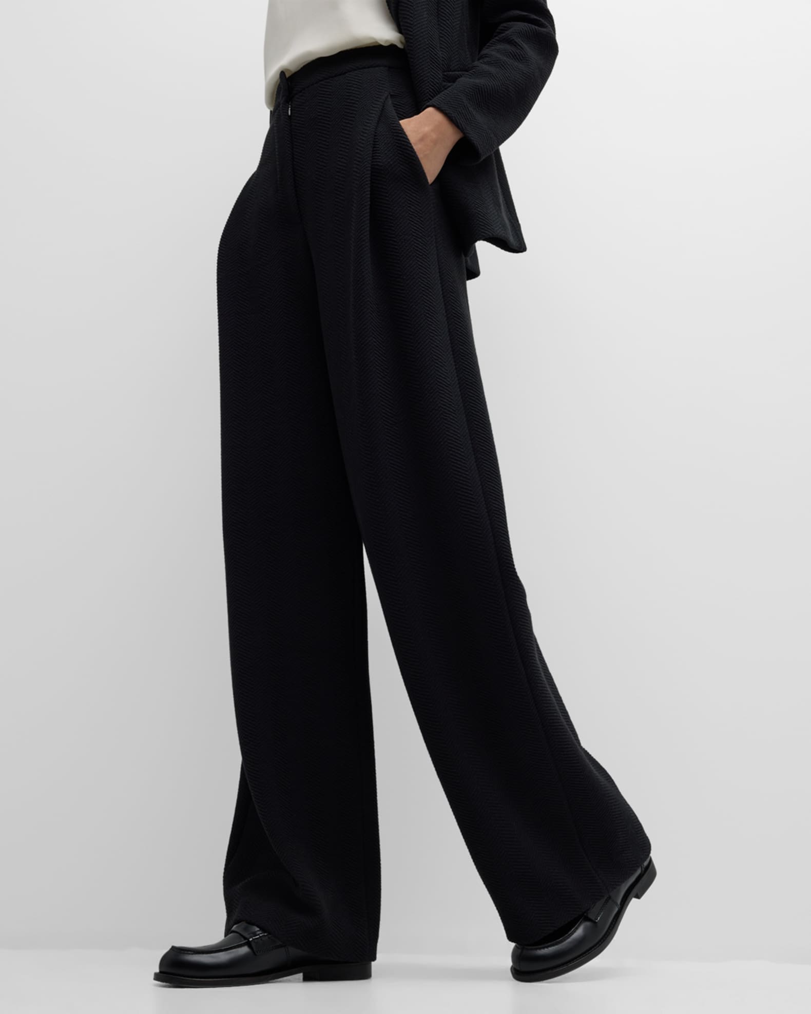 High-Rise Pleated Chevron Jersey Trousers