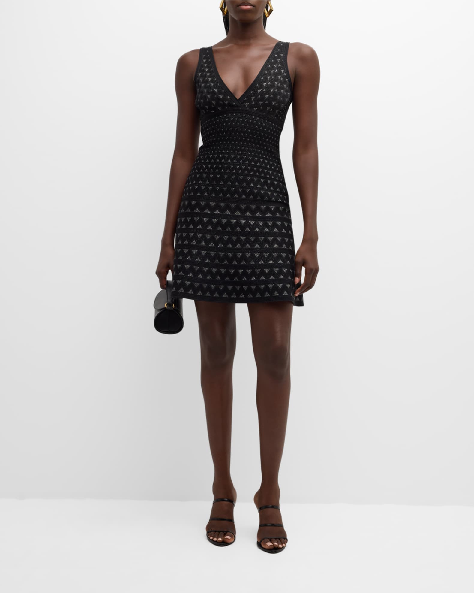 Zigzag Metallic Jacquard Knit Mini Dress