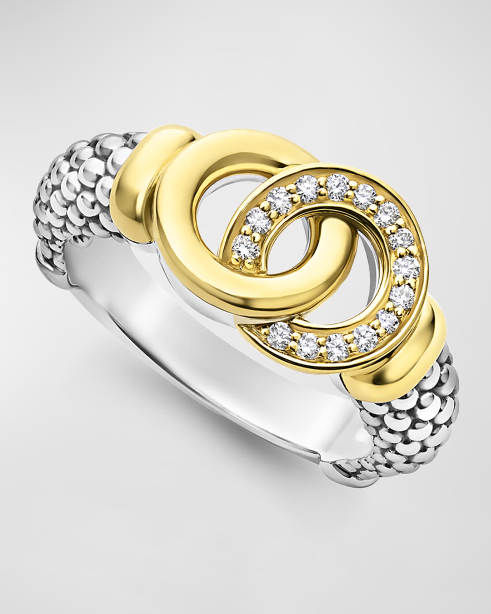 LAGOS Signature Caviar Two Tone Interlocking Diamond Ring Neiman Marcus