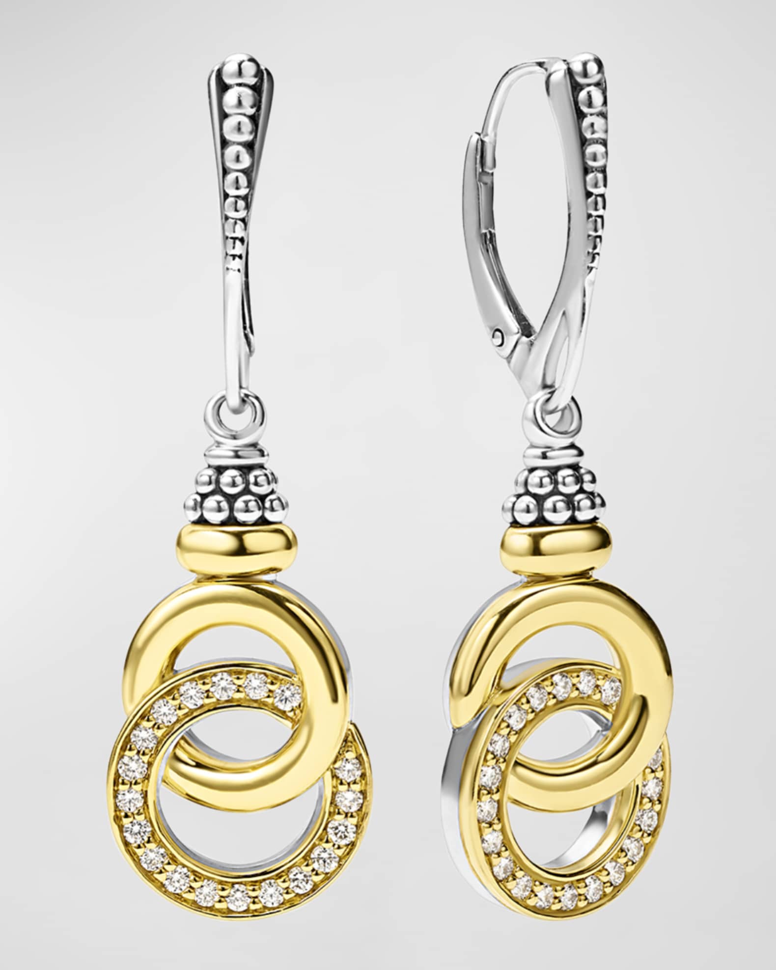 LAGOS Signature Caviar Two-Tone Interlocking Diamond Drop Earrings