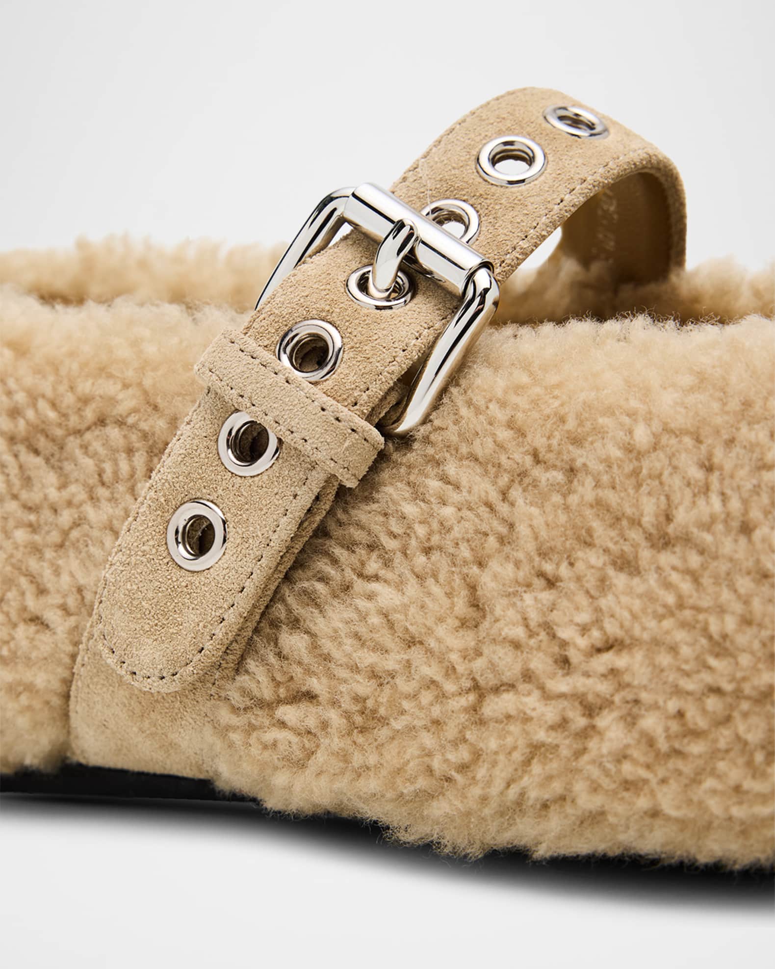 Miu Miu Shearling Mary Jane Ballerina Flats | Neiman Marcus