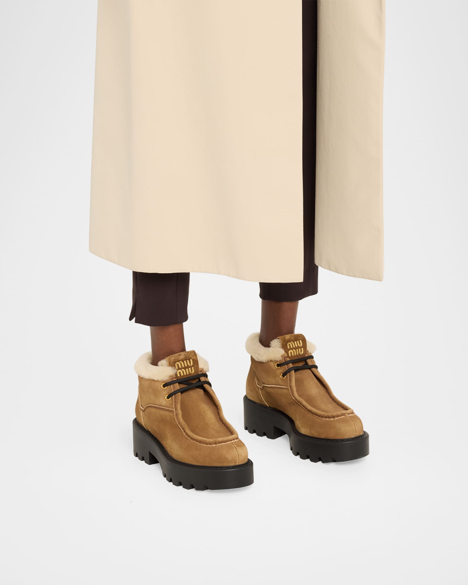 Suede Shearling Lace-Up Chukka Booties 1