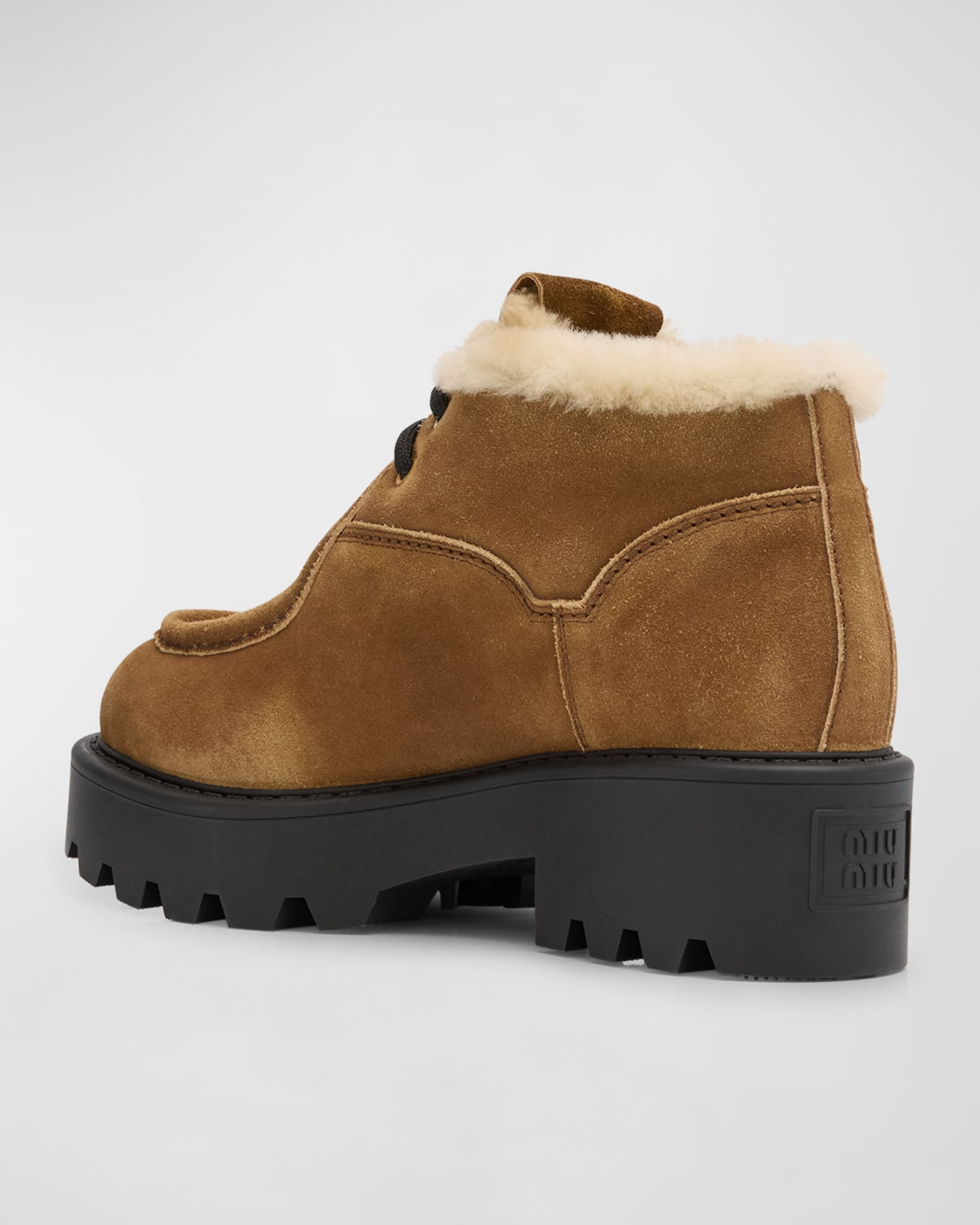 Miu Miu Suede Shearling Lace-Up Chukka Booties | Neiman Marcus