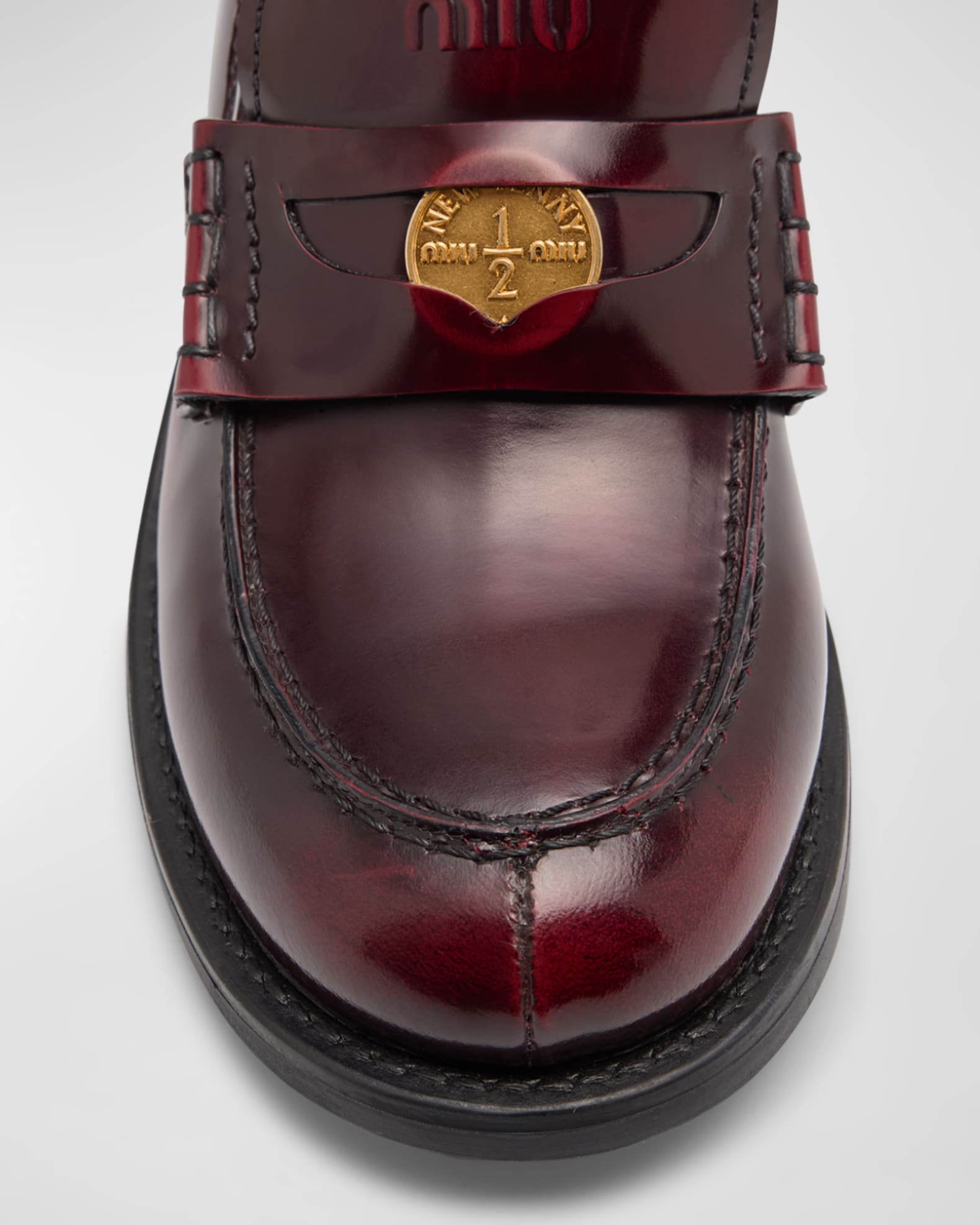 【MIU MIU】PENNY LOAFERS Miu Miu Leather Heeled Penny Loafers | Neiman Marcus