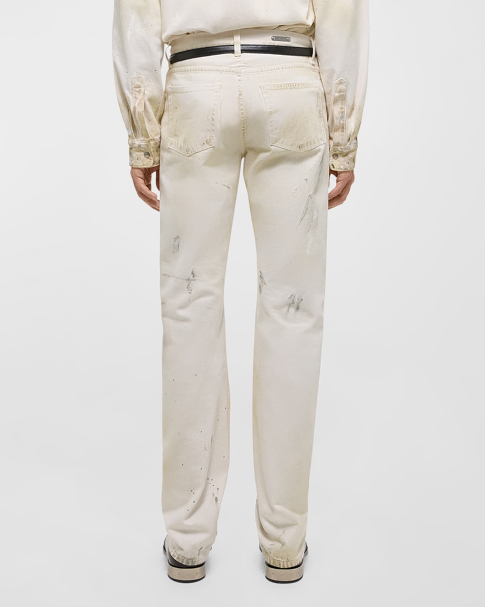 Helmut Lang Men's Low-Rise Jeans with Paint Splatter
