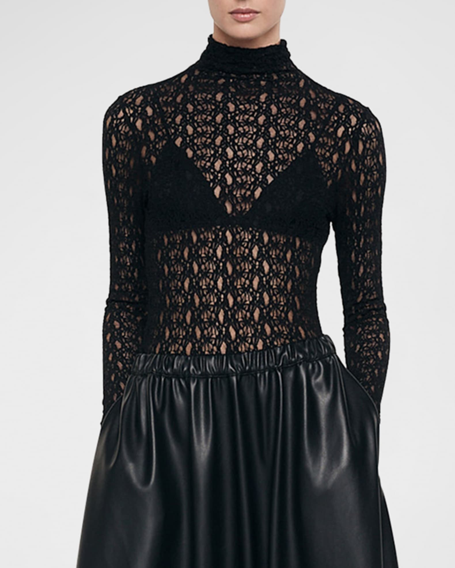 Enza Costa Lace Long Sleeve Turtleneck Top Black Women s XS Shirts Tops Blouses Turtleneck Mock Neck Tops