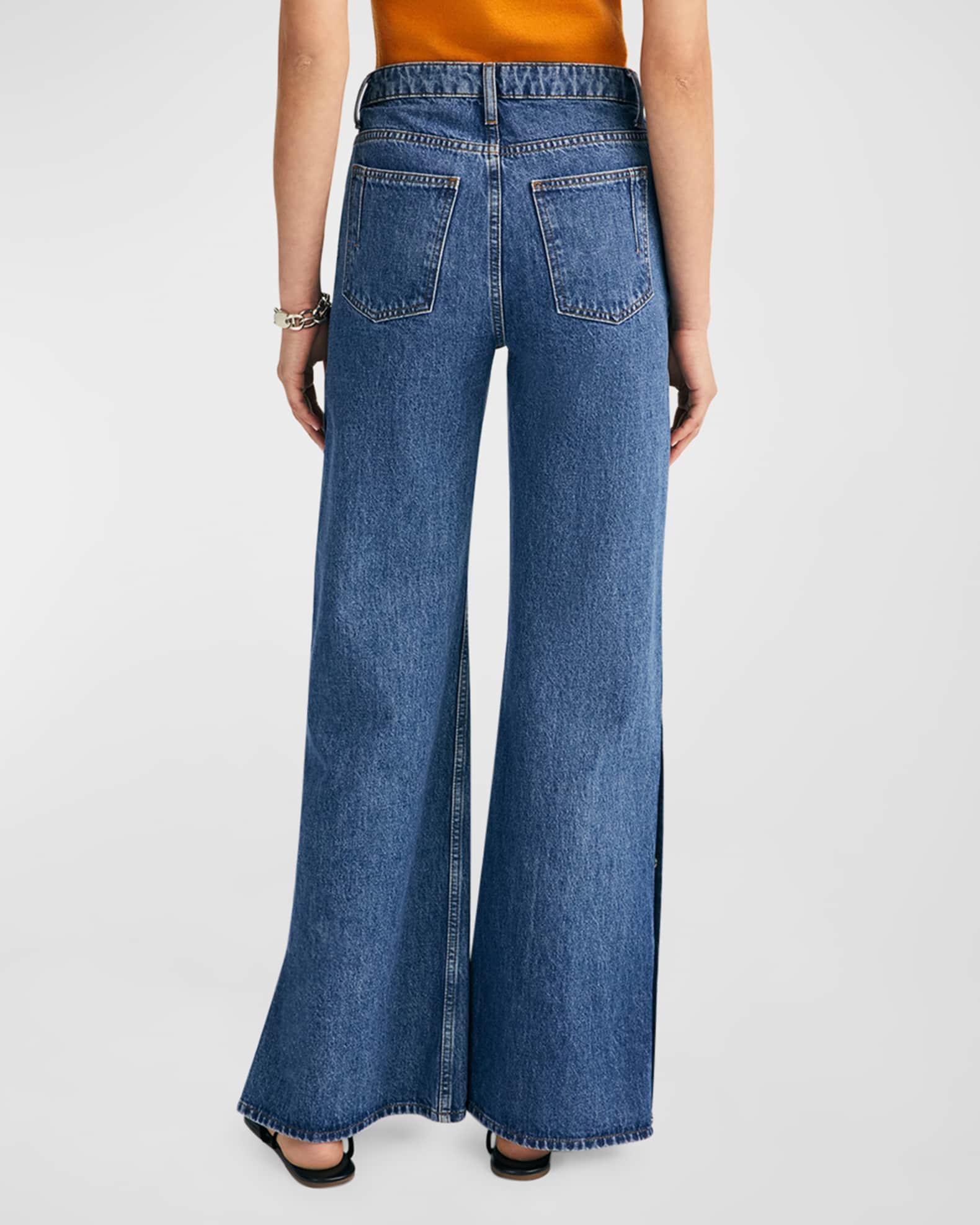 Side snap wide leg jeans shop