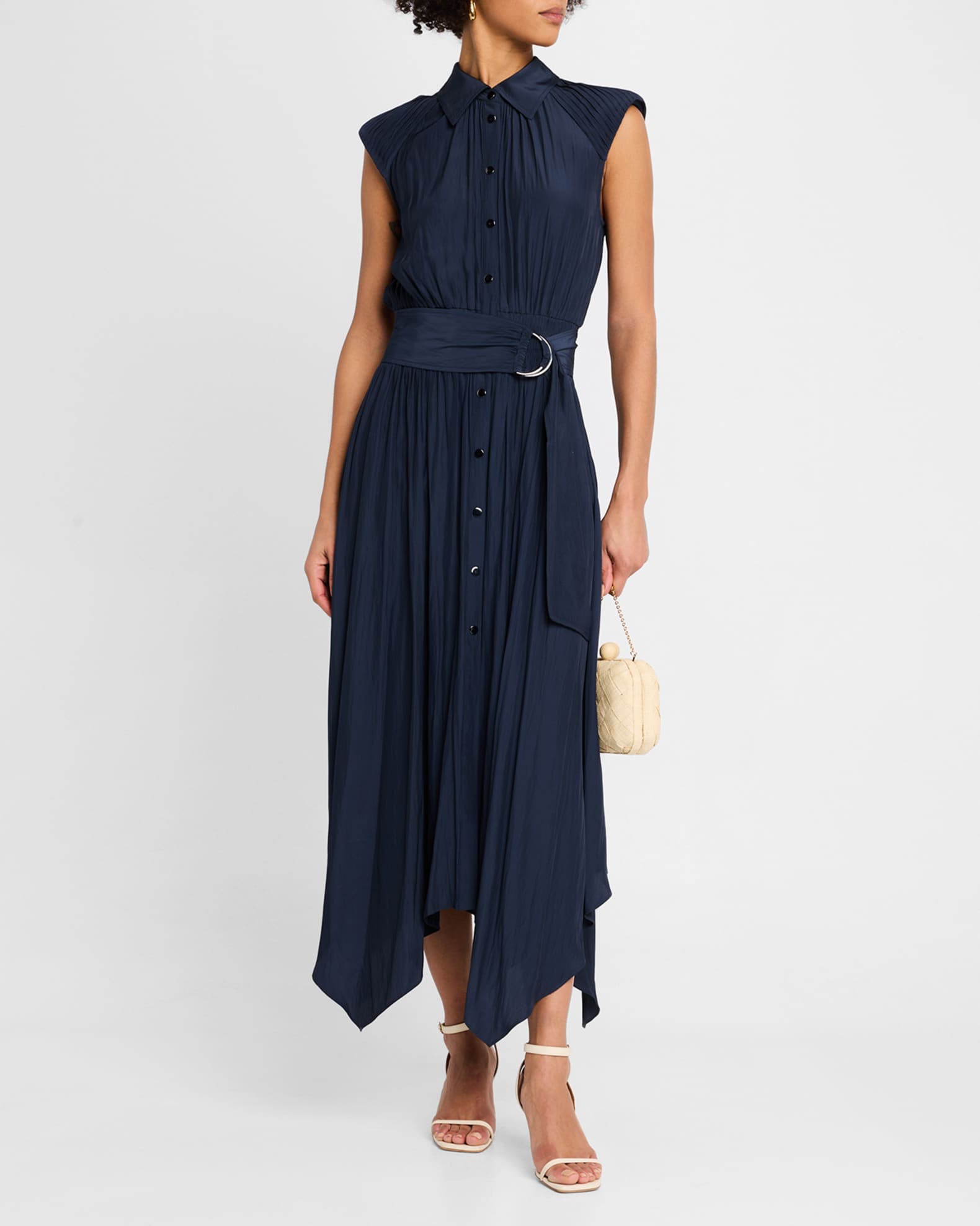 Lily Navy Gauze Belted Midi Dress