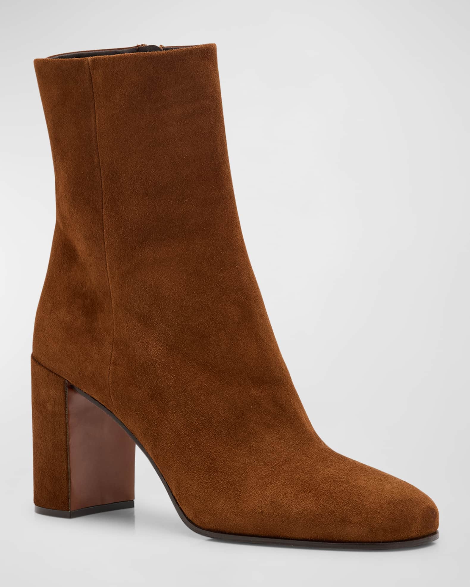 Prada Suede Block Heel Ankle Boots Neiman Marcus