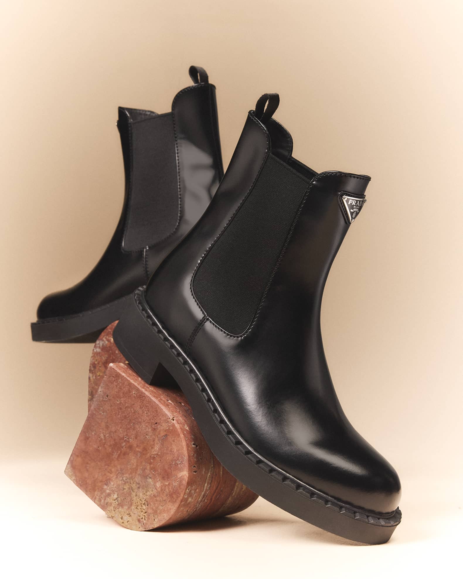 Prada Chocolate Calfskin Chelsea Ankle Boots | Neiman Marcus