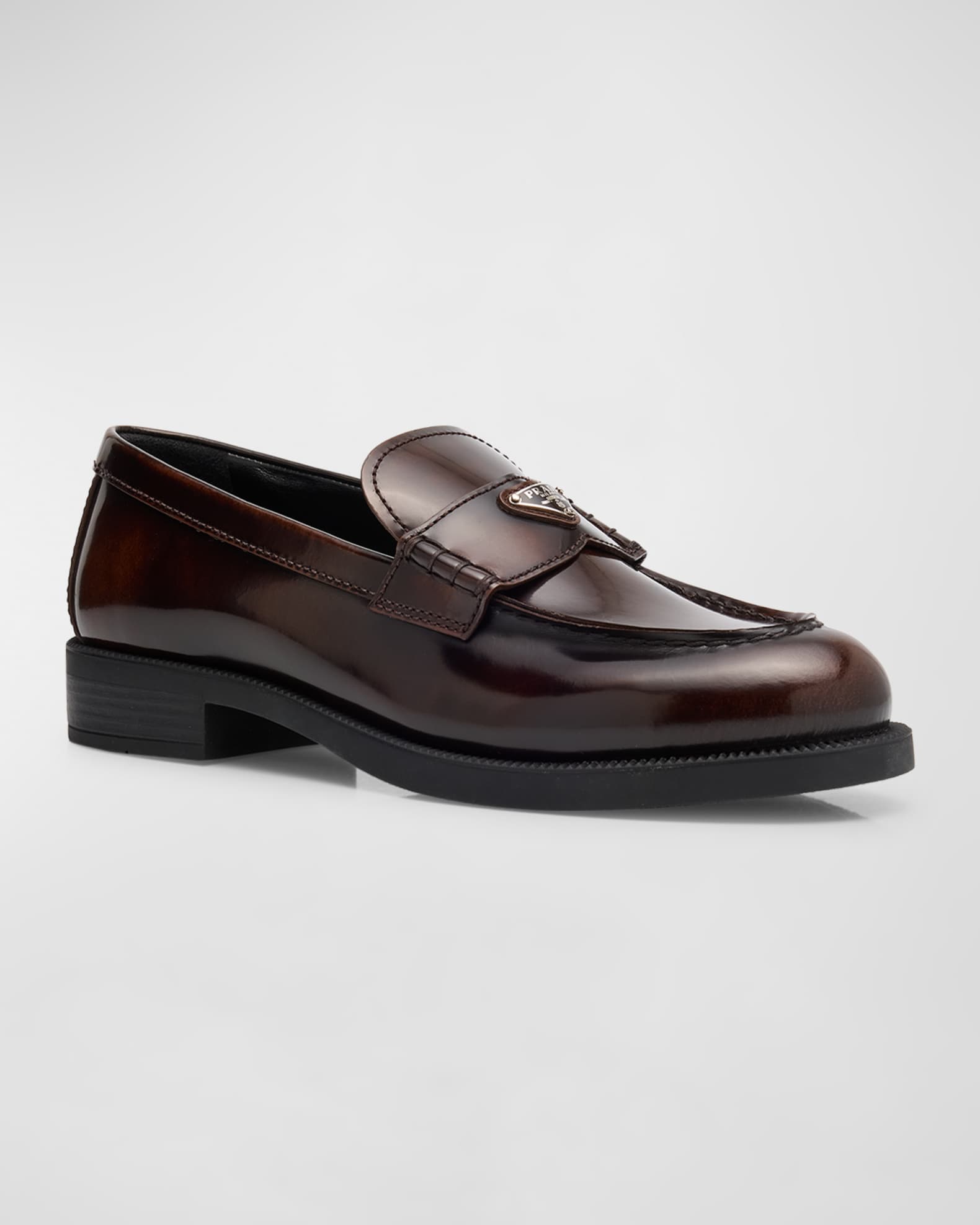 Prada Calfskin Logo Slip-On Loafers | Neiman Marcus