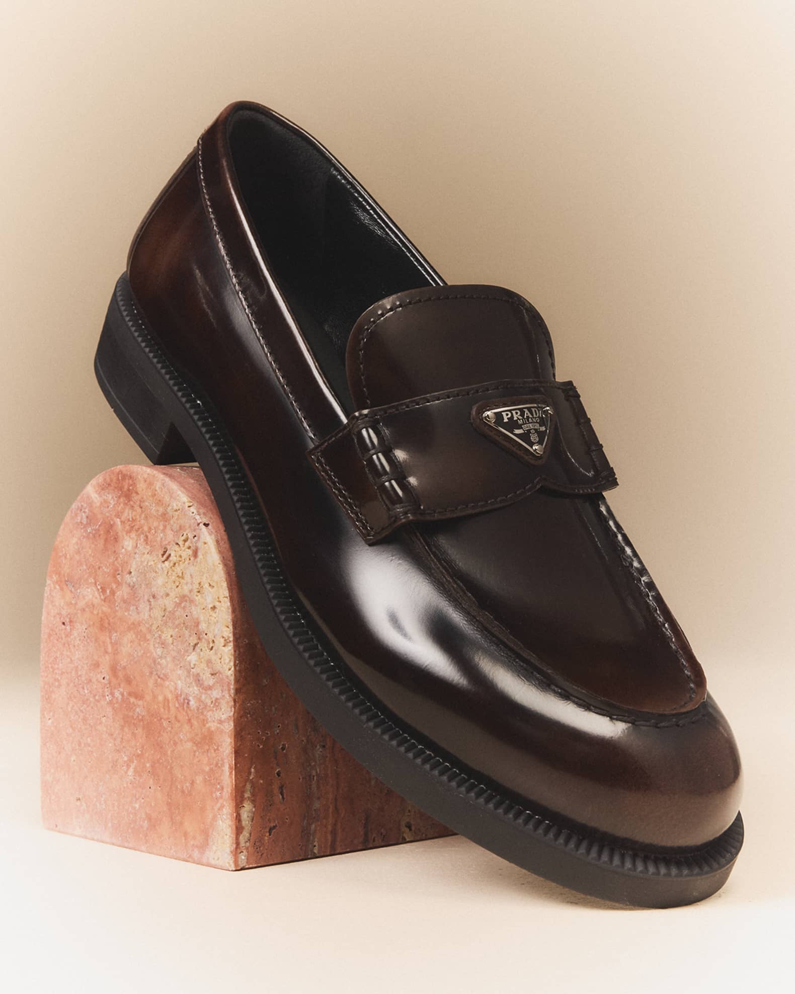 Prada Calfskin Logo Slip-On Loafers | Neiman Marcus