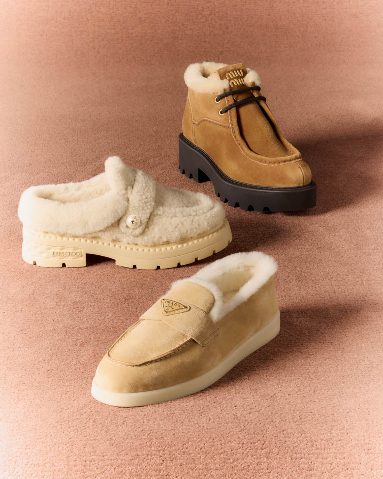 Prada St Tropez Suede Shearling Loafers | Neiman Marcus
