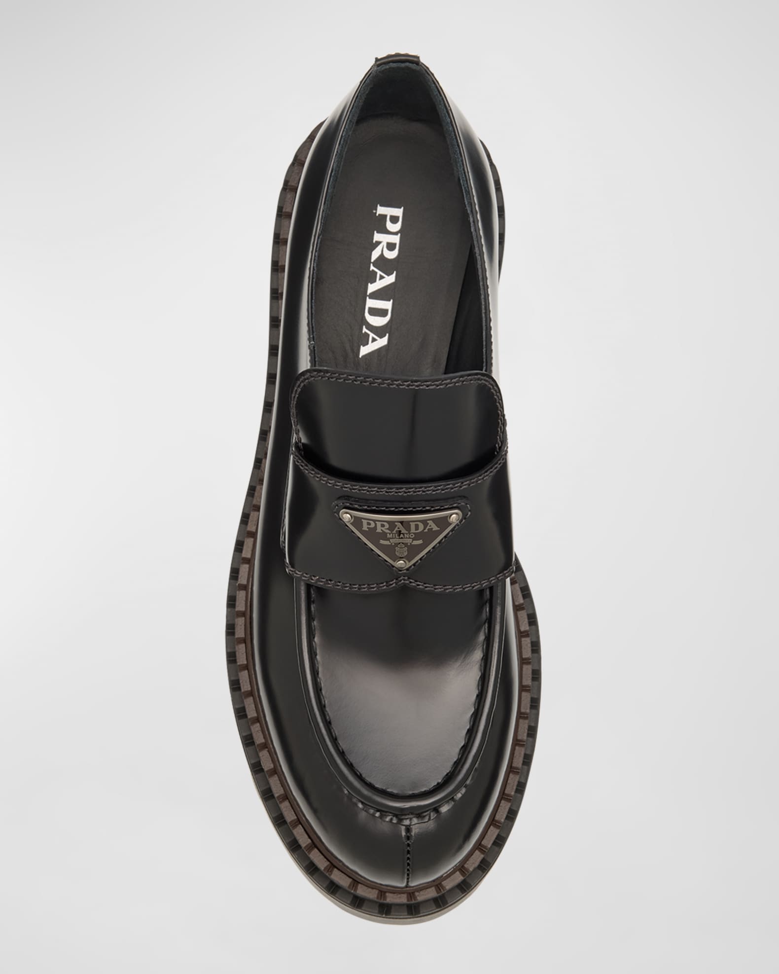 Prada Chocolate Calfskin Platform Loafers | Neiman Marcus
