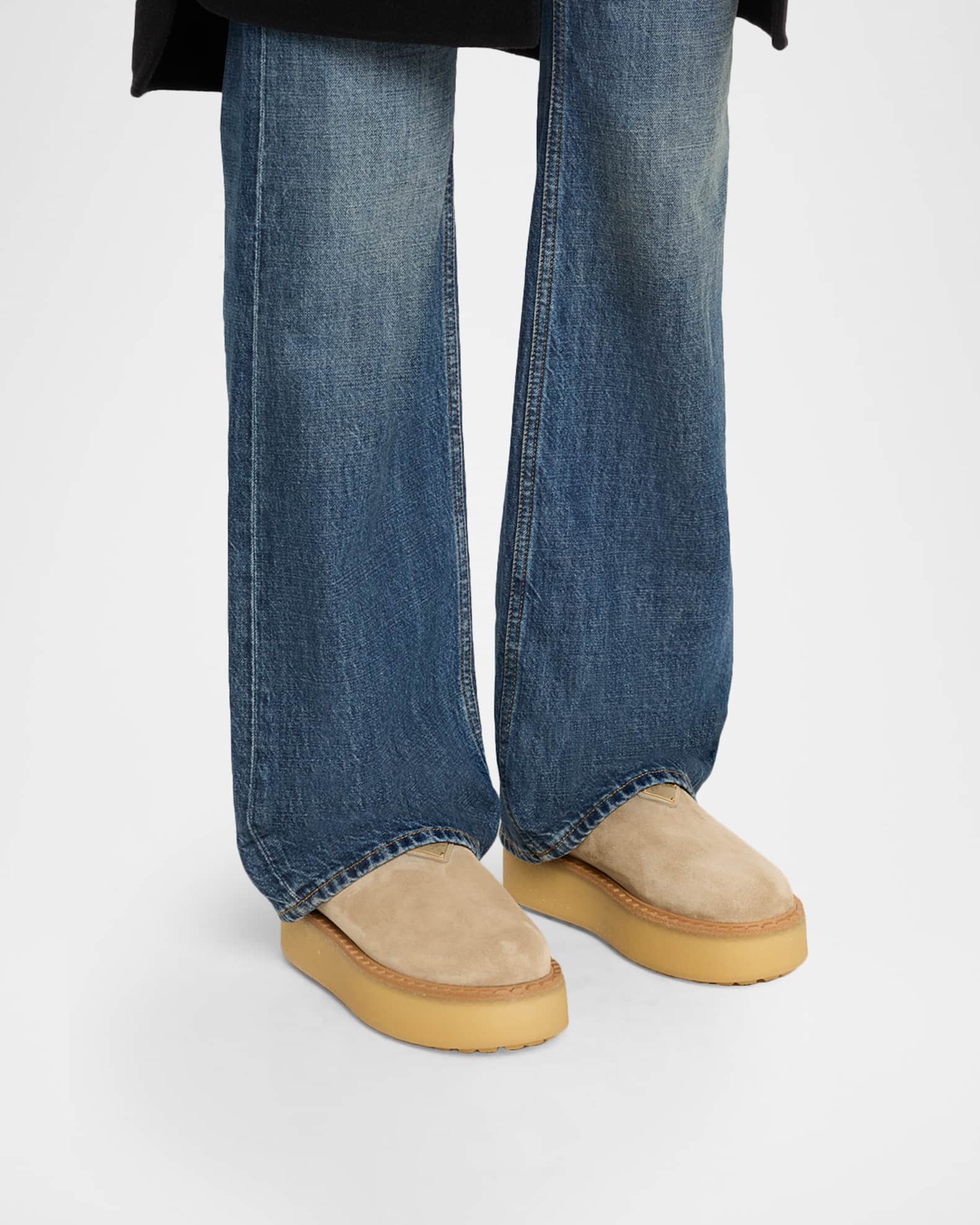 Prada Suede Shearling Cozy Platform Mules | Neiman Marcus