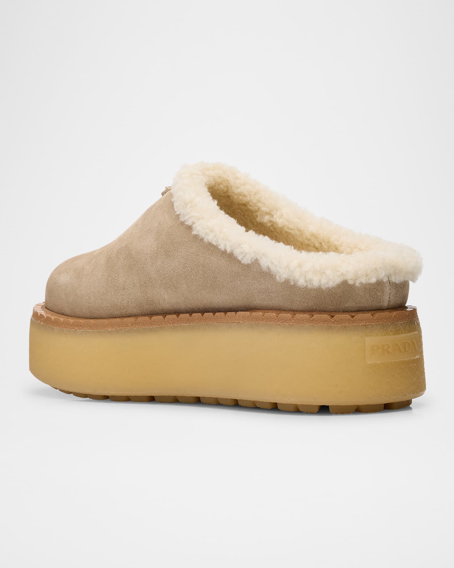サンダル・ミュール Prada Shearling Flatform Mules Prada Suede Shearling Cozy Platform Mules | Neiman Marcus