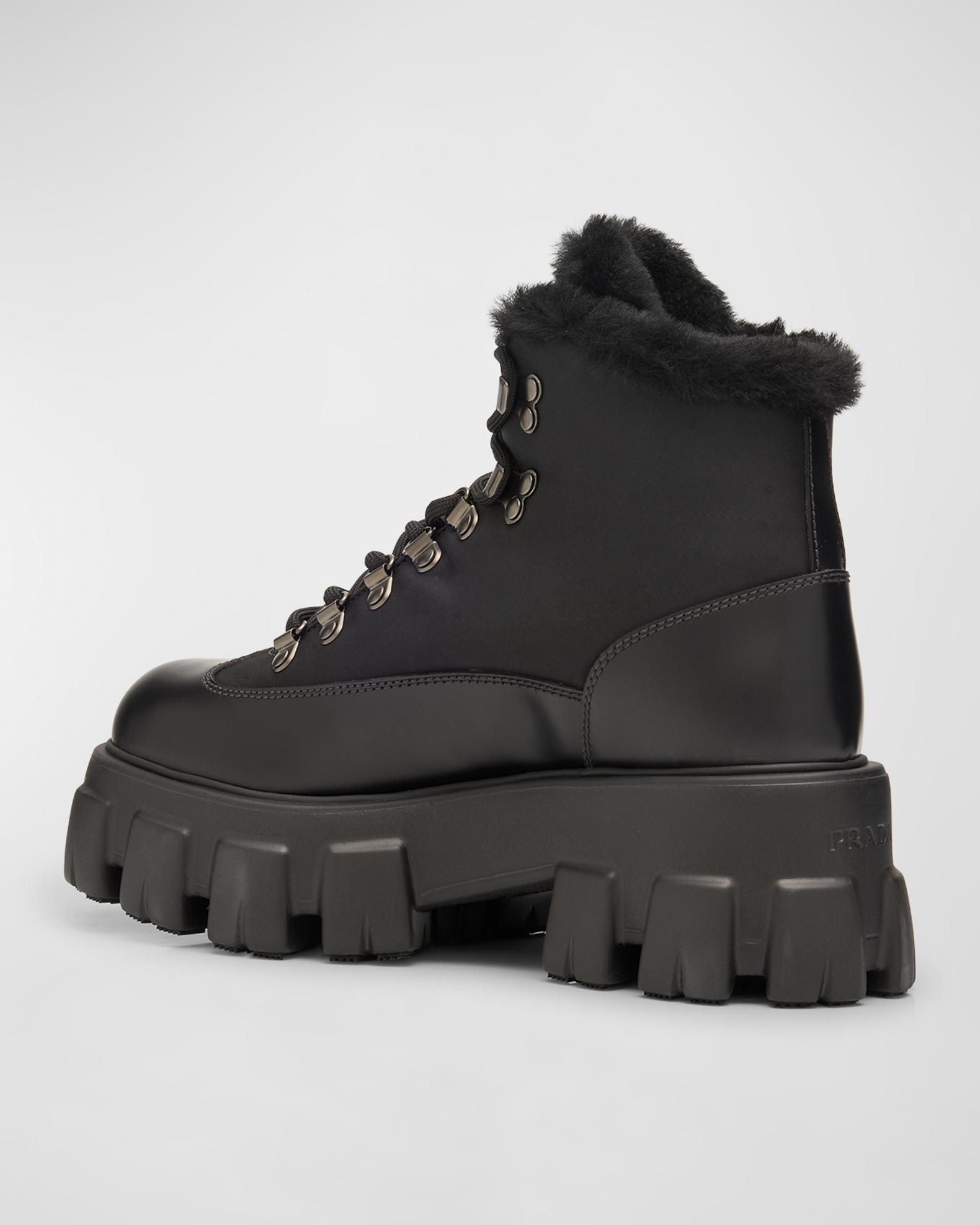 Prada Monolith Nylon Shearling Hiker Booties | Neiman Marcus