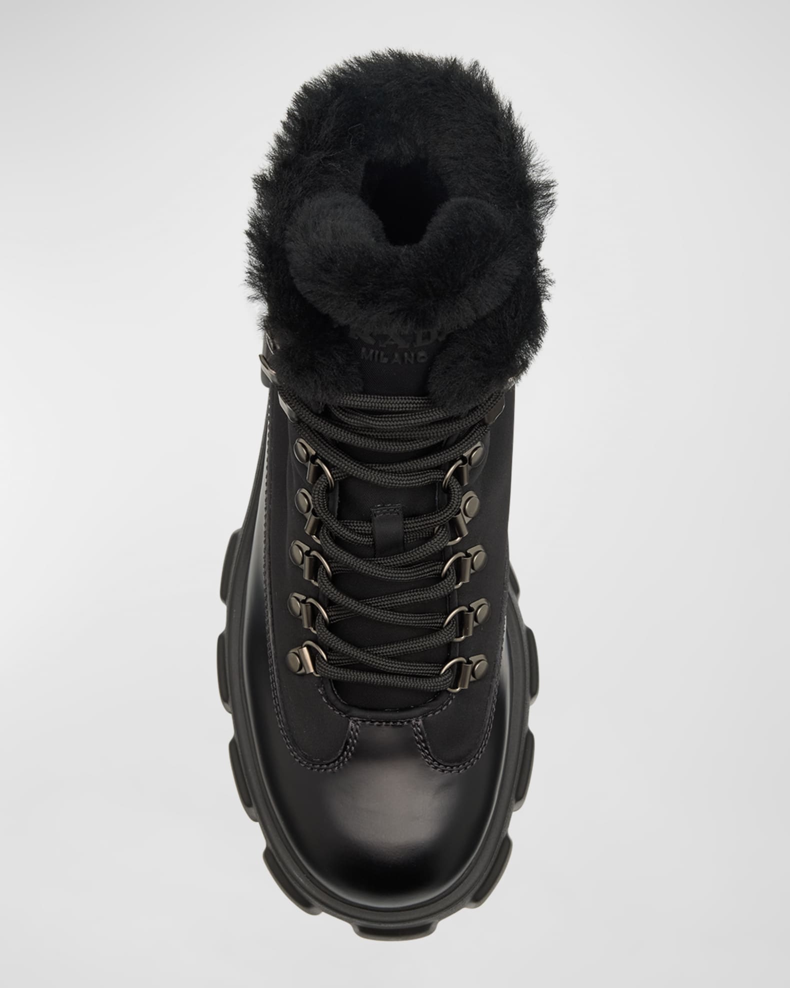 Prada Monolith Nylon Shearling Hiker Boots | Neiman Marcus