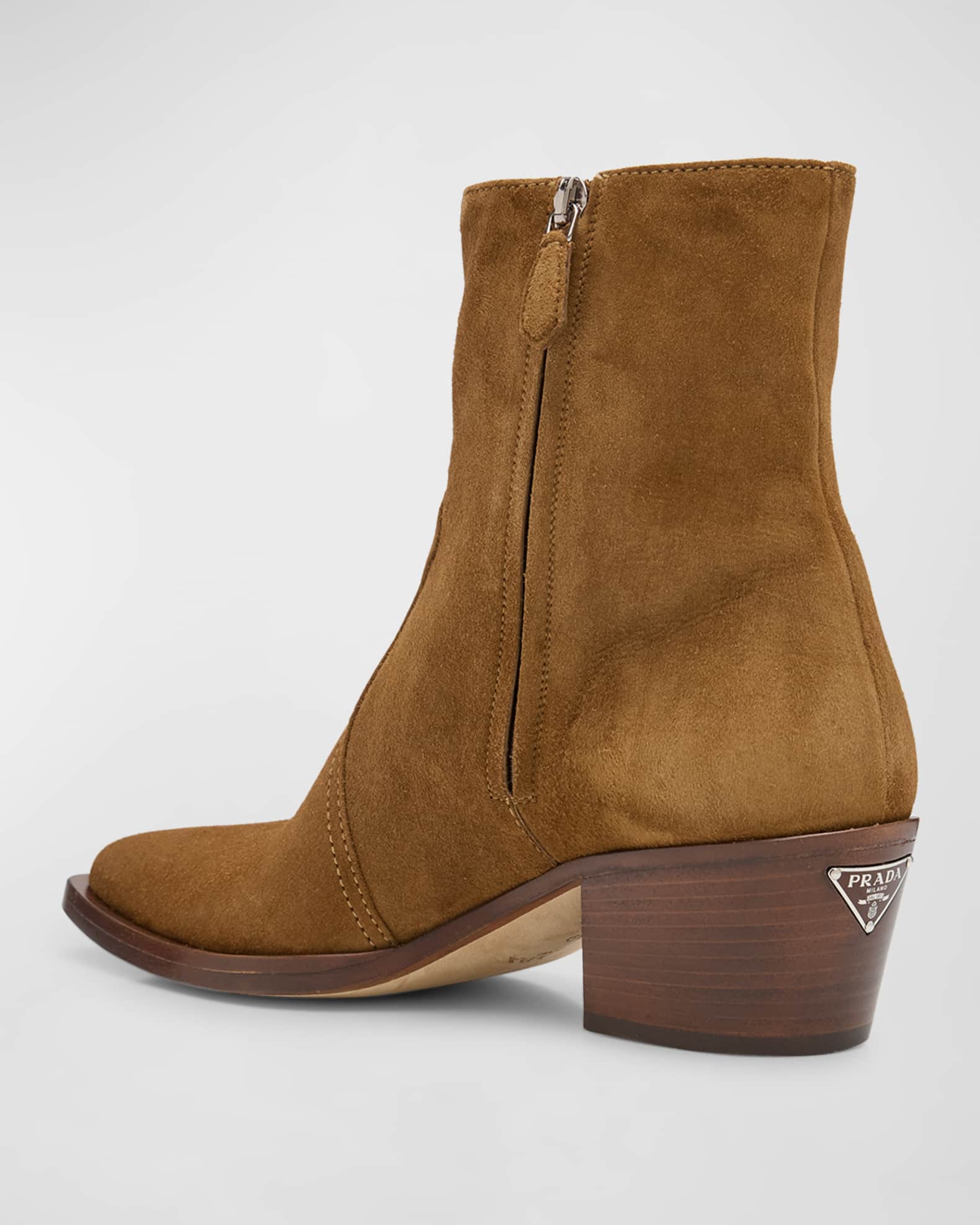 Prada Suede Zip Ankle Boots Tabacco