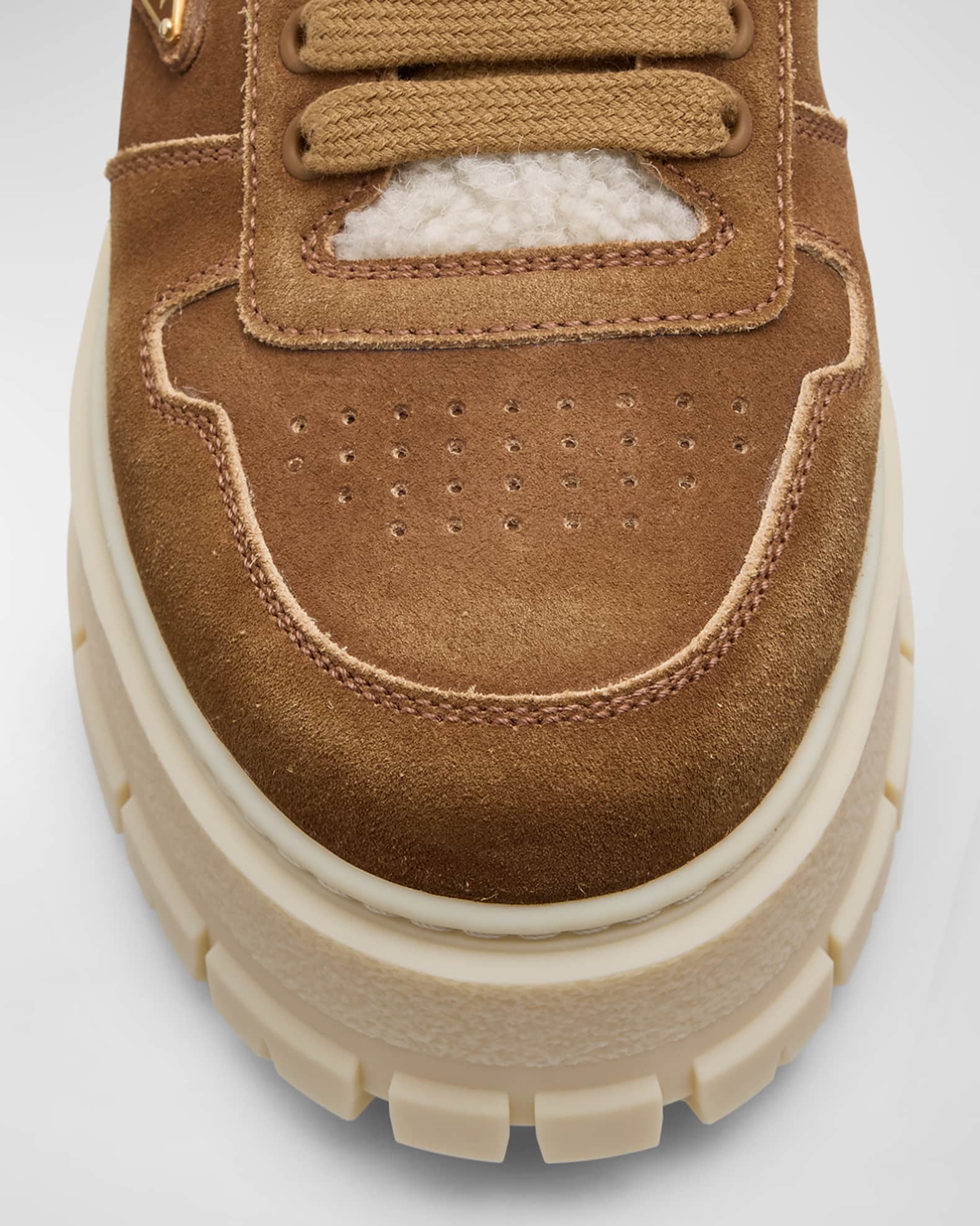 Prada Suede Shearling Winter Platform Sneakers | Neiman Marcus