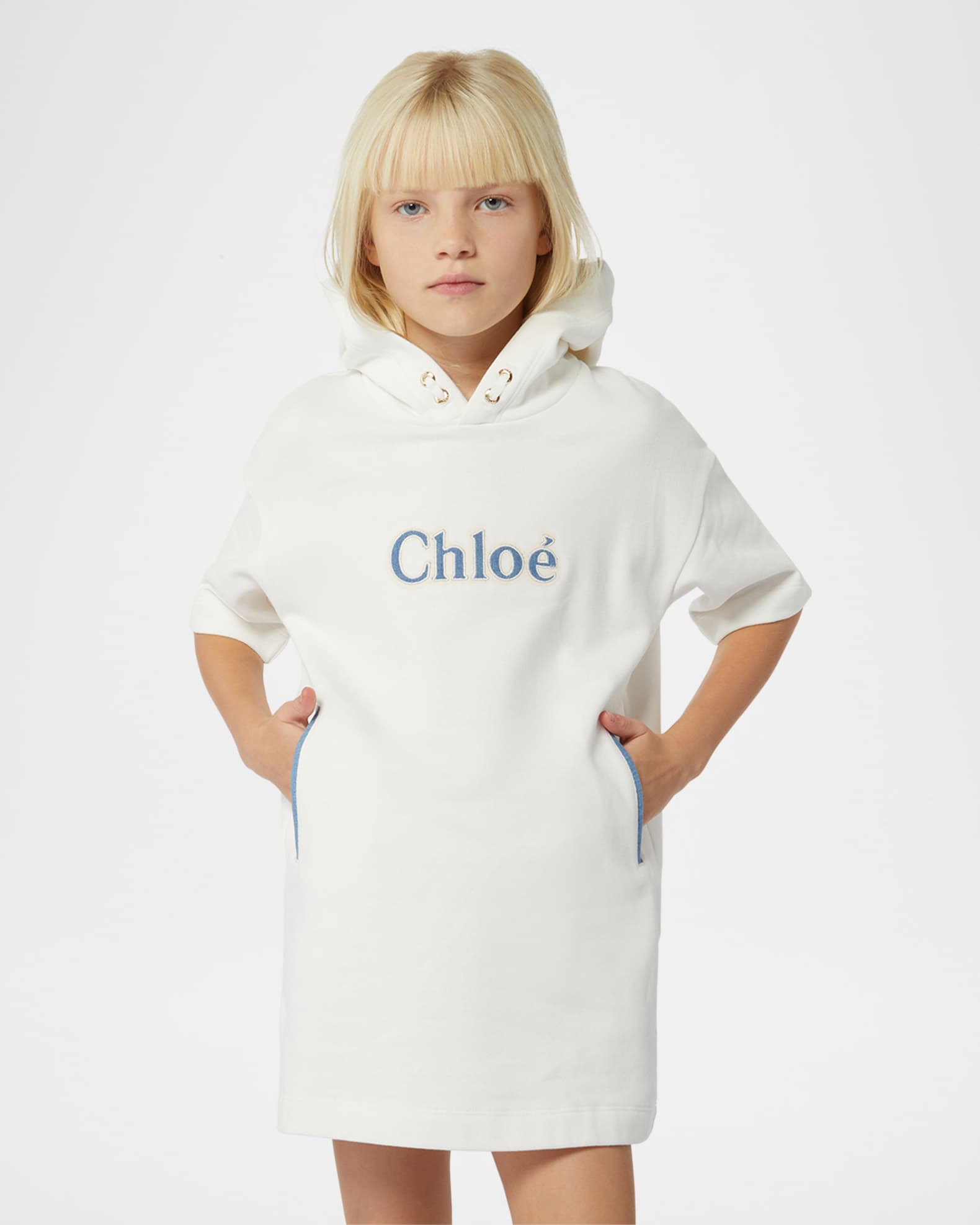Girl's Denim Embroidered Logo-Print Denim Dress 1