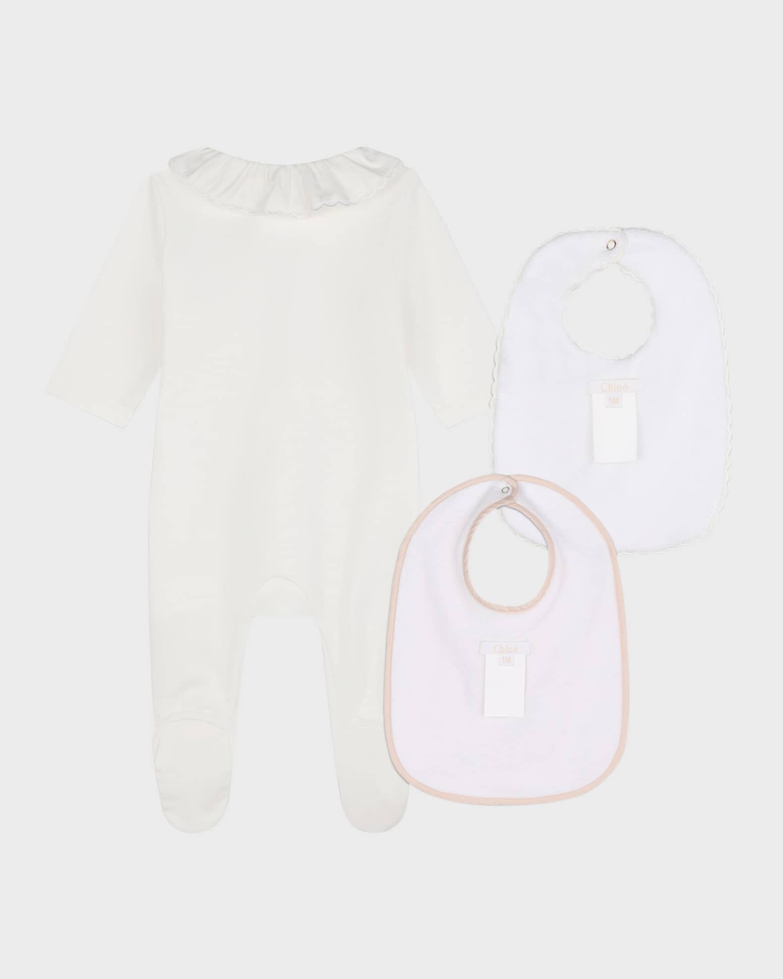 Girl's Logo-Print Pajama & Bibs Set, Size Newborn-6M 1