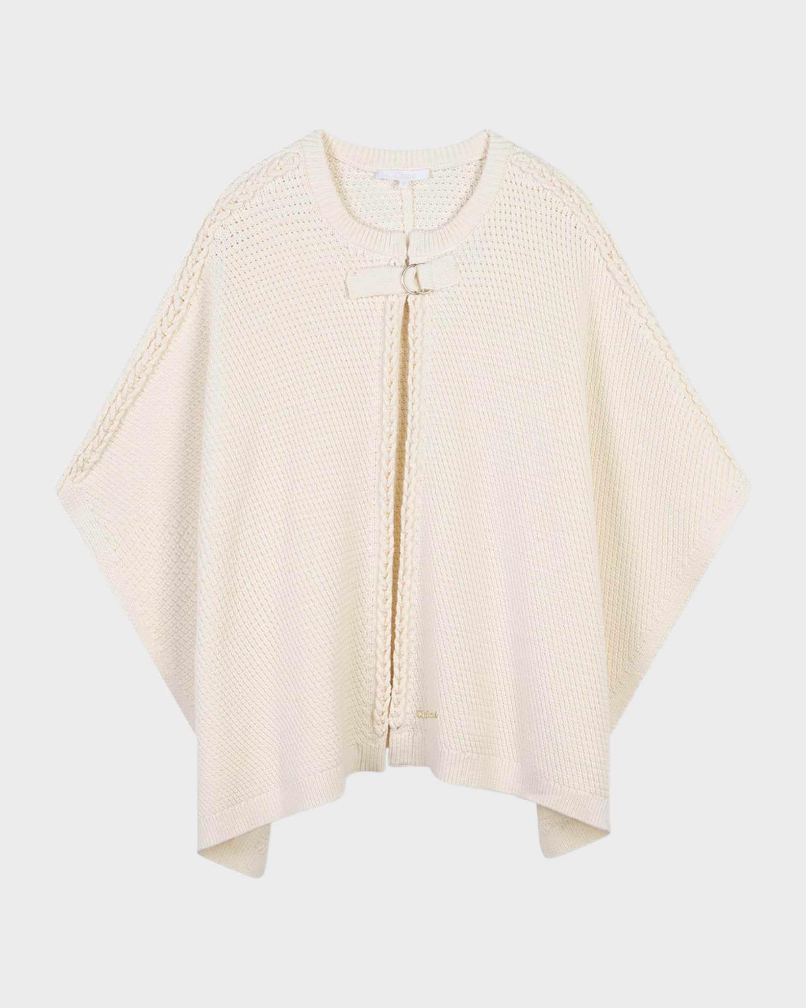 Girl's Cable Knit Cape W/ Metal Logo Plate, Size 8-14 0