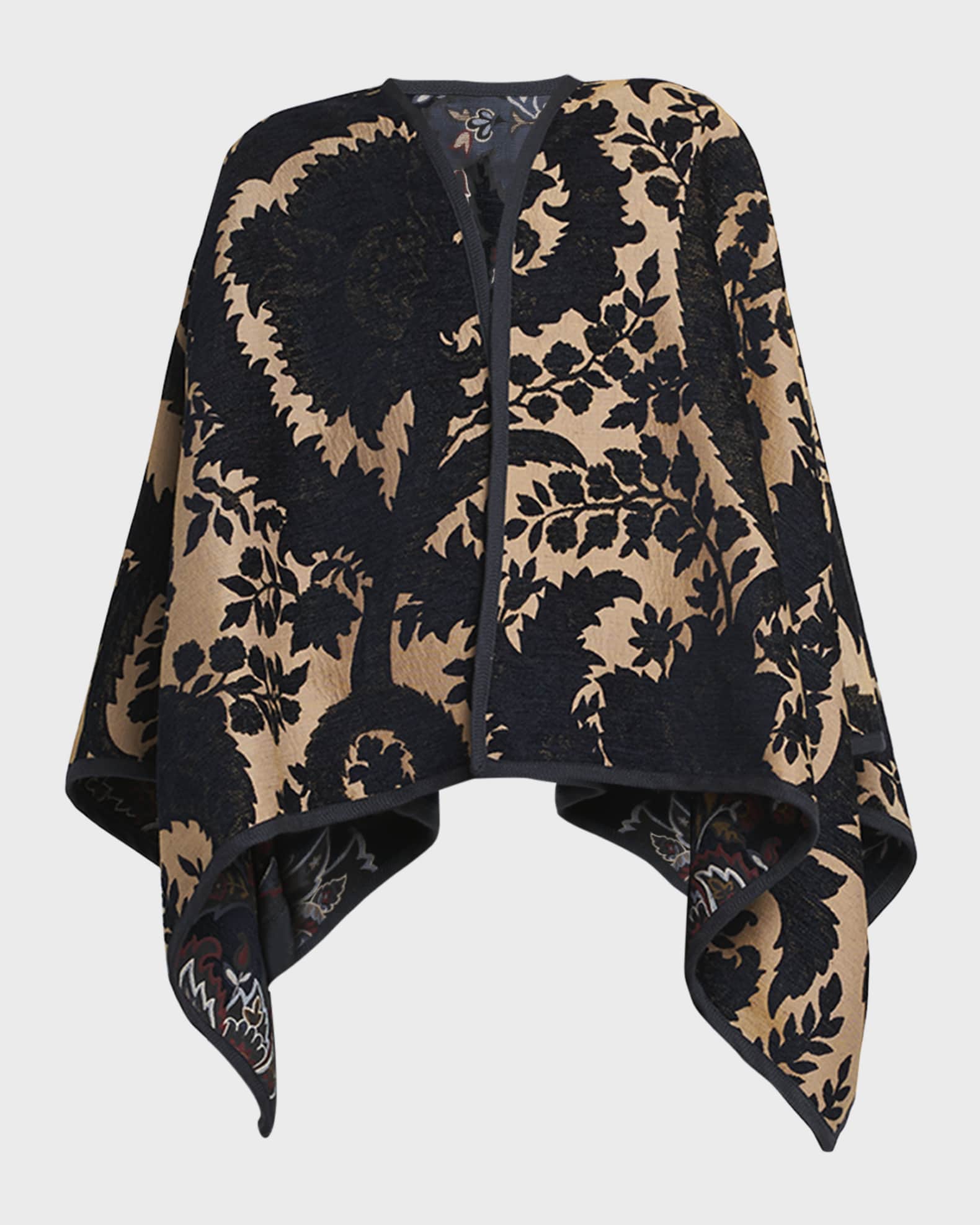 Reversible Floral Jacquard Cape  0