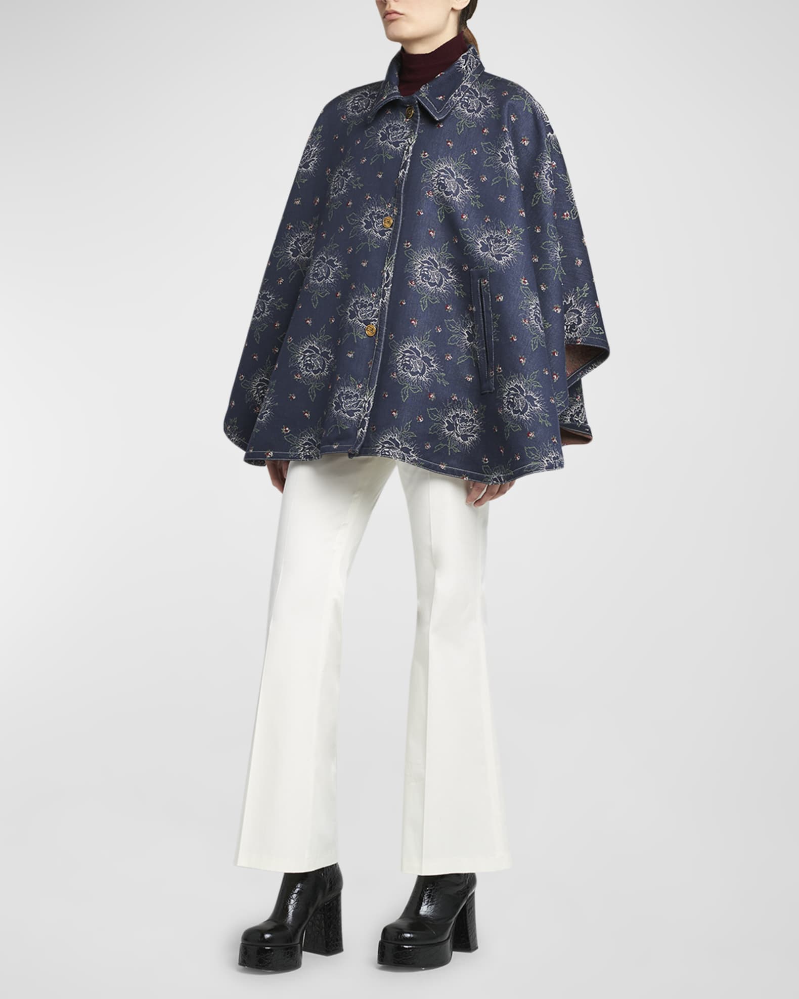 Denim Embroidered Floral Cape  1